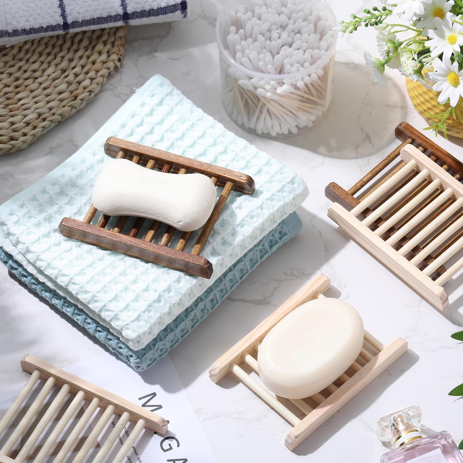 Rtteri Jabonera de Madera de bambú, Soporte de jabón de Madera Hecho a Mano, Accesorios para el hogar, baño, Cocina, Esponja (80 Piezas)