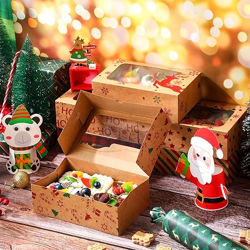 Miniatura 6 de Zhanmai 24 cajas de galletas de Navidad con ventana, cajas de regalo de fiesta de Navidad, cajas de regalo de papel kraft, cajas de regalo para