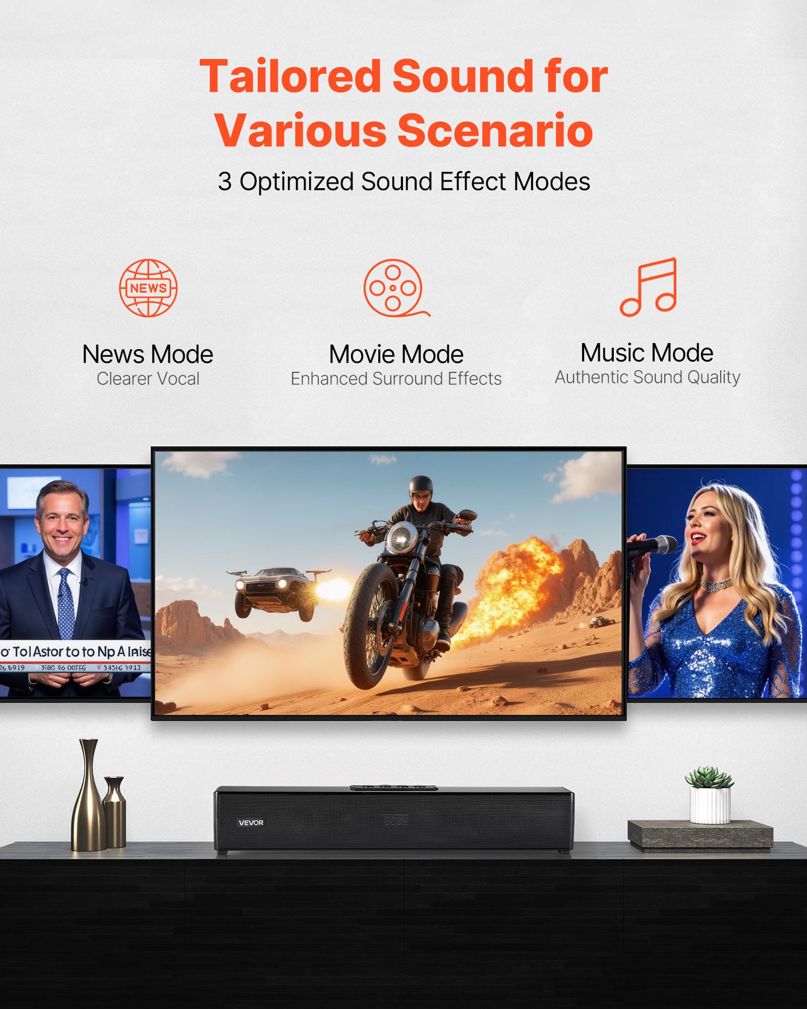 VEVOR Sound Bar do Smart TV, 2.0-kanałowy, kompaktowy soundbar, do projektora, połączenie Bluetooth AUX, pilot zdalnego sterowania, łatwa konfiguracja, system dźwięku przestrzennego 80 W, do komputera