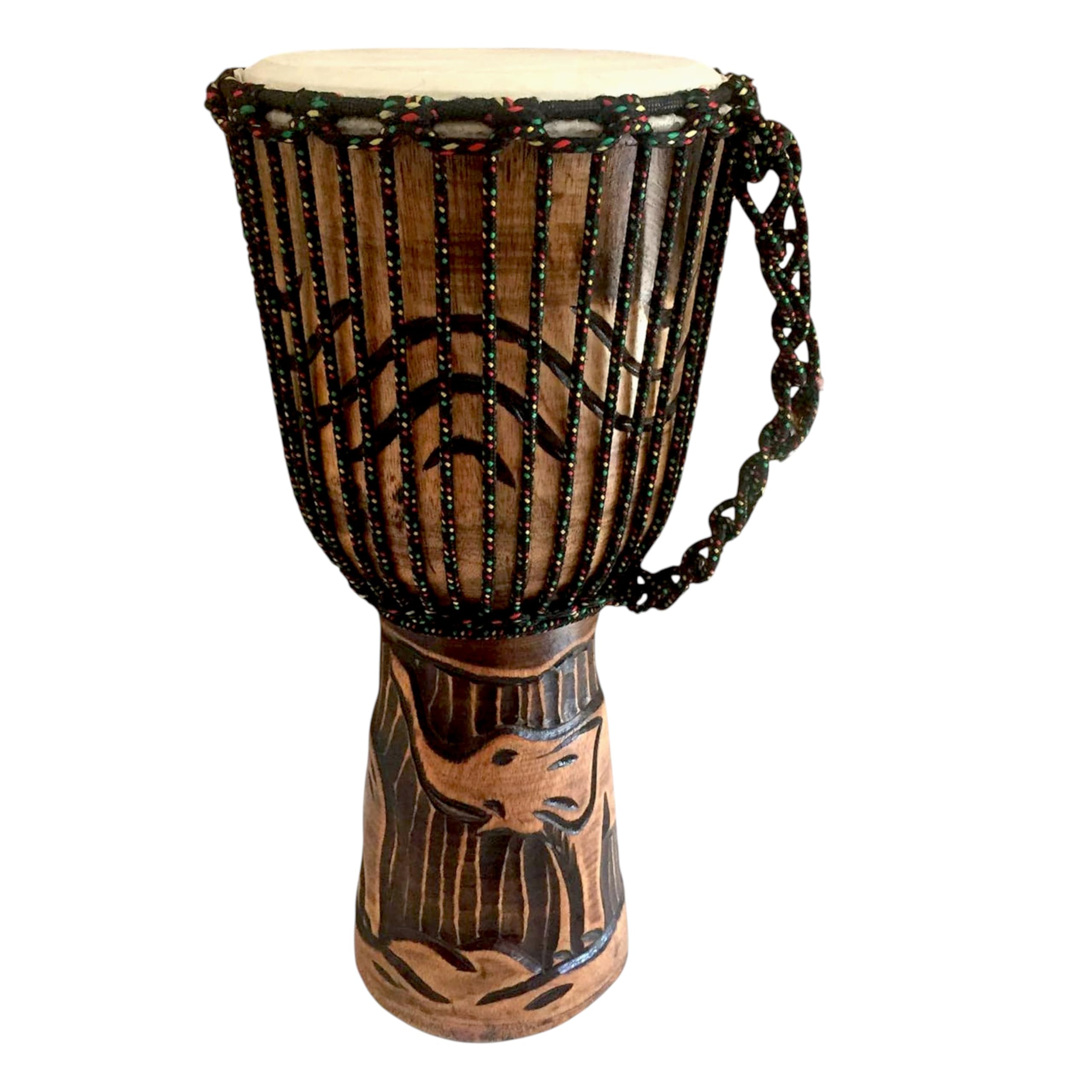 JIVE Djembe Drum African Bongo Congo Wood Drum Deep Carved Solid Mahogany Goat Skin Professional Quality 16" High (Elephant)