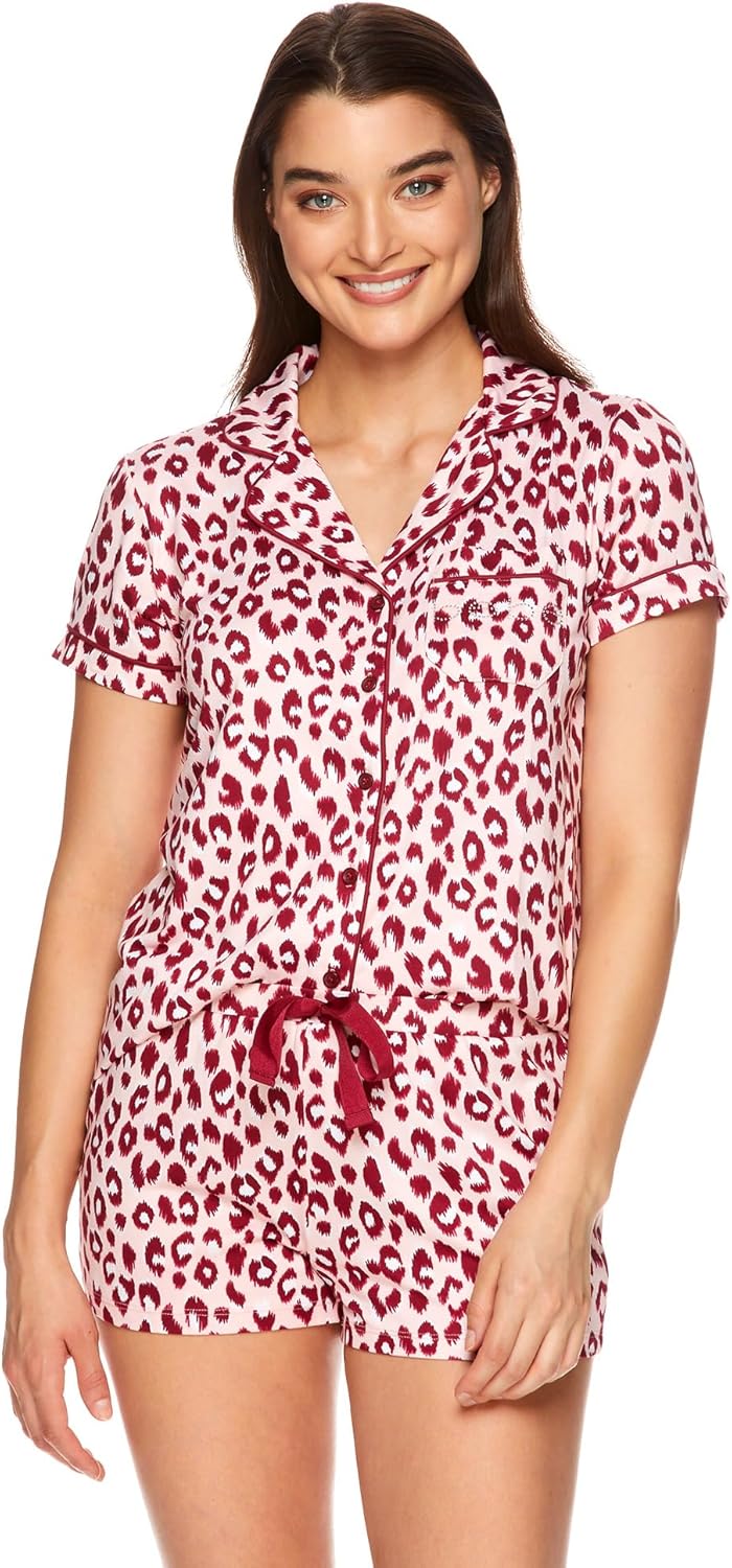 bebe Short Sleeve Button Up Pajama Set for Women, PJ Set for Women, Cute Pajama Shorts Lounge Set - Image 5