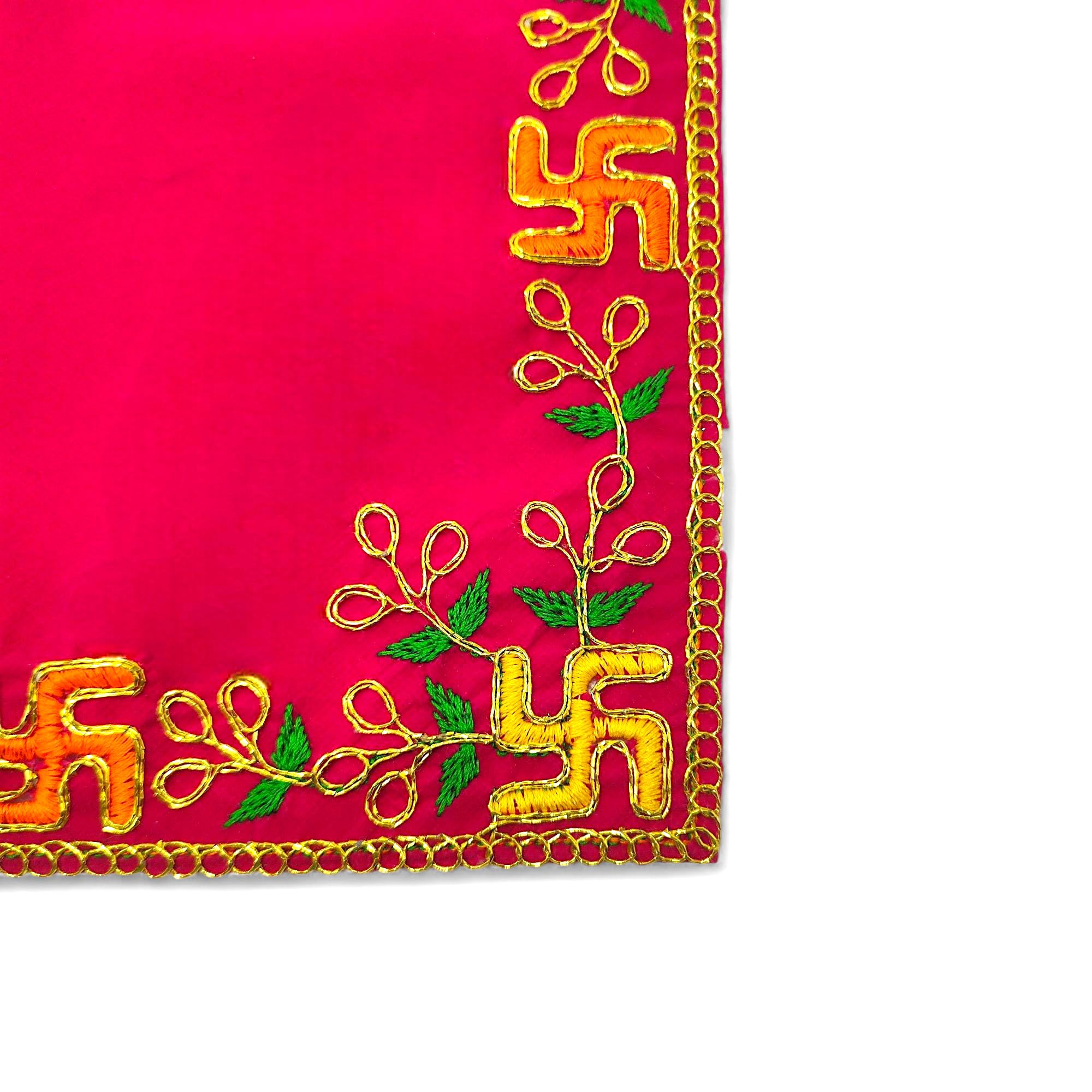 Achleshwar Designer Velvet Embroidered Pooja Aasan Cloth 12x18 inch Pink | Chowki Aasan for God Idol | Mandir Table Altar Cover for Temple, Puja Shelf, Diwali Decoration Pack 0f 1 4