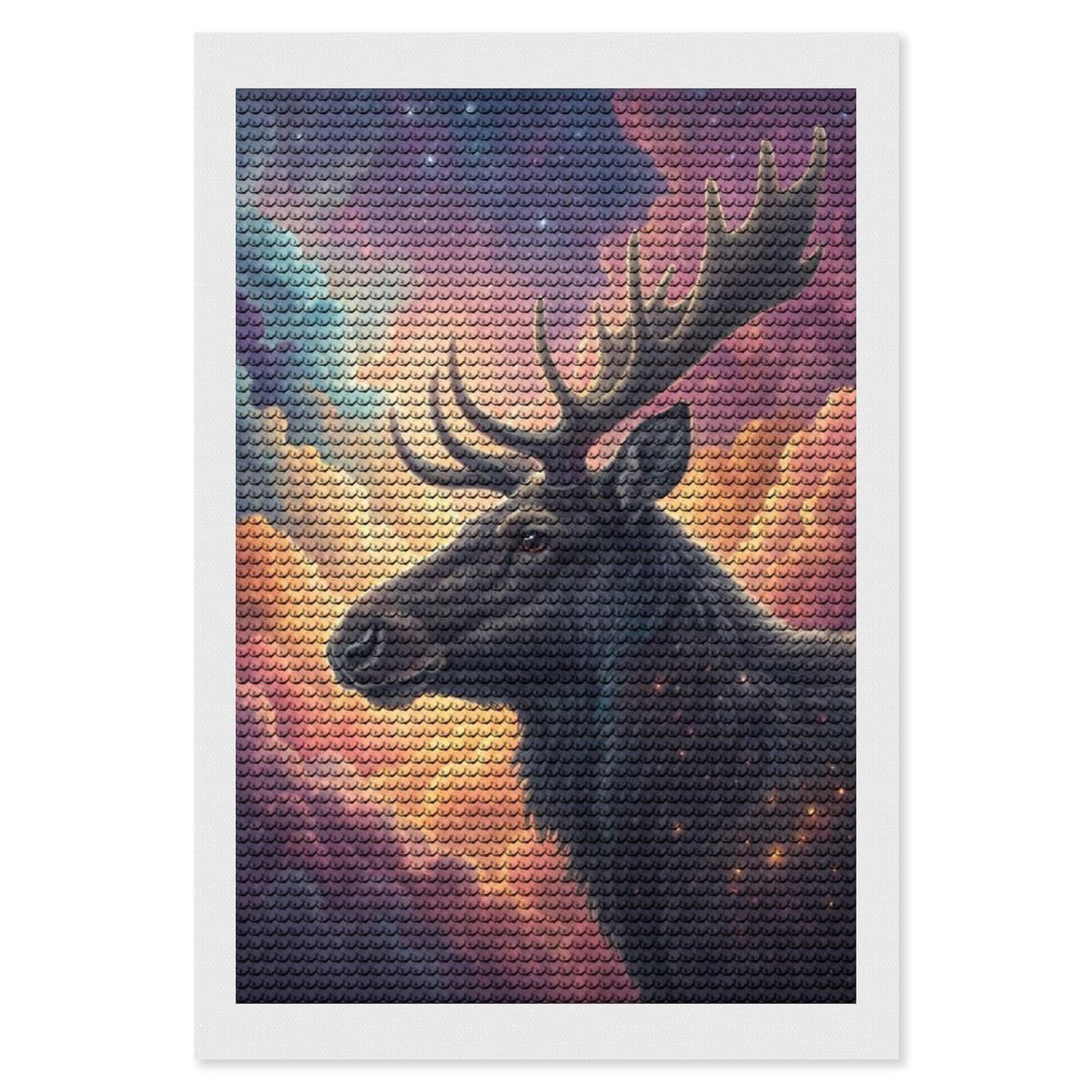 Junmoney Cosmic Moose in Nebula Diamond Painting Canvas Kit 8"x12", Leisure Activity, Aesthetic Room Decor, with Tool Kit, DIY, Gift