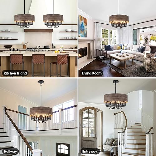 Miniatura 5 de LWYTJO Lámpara de araña de madera envejecida antigua de color blanco y dorado para comedor, 5 luces, candelabros franceses, iluminación colgante