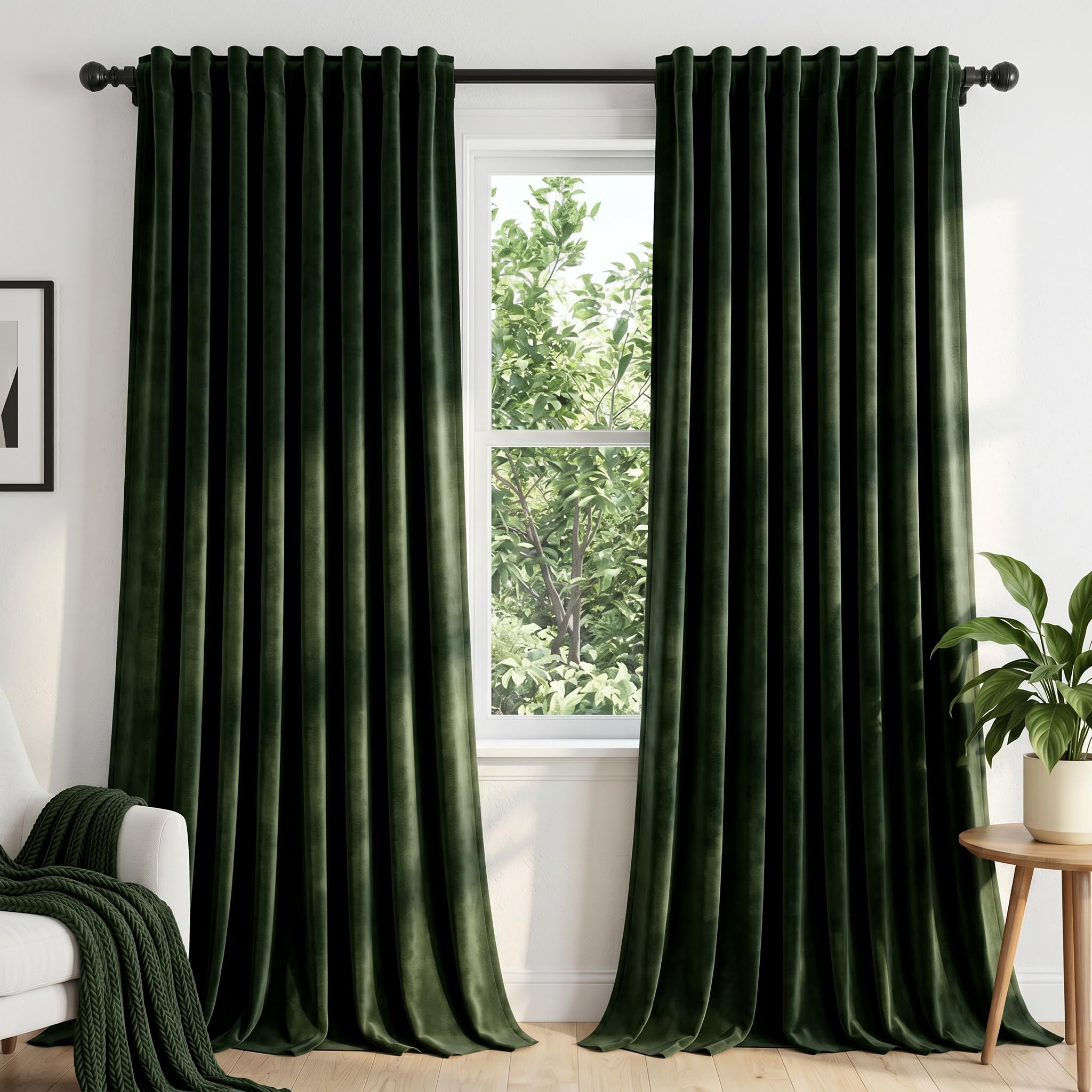 Photo 1 of Dchola Dark Green Velvet Curtains for Bedroom Window with Back Tab, Super Soft Vintage Luxury Heavy Drapes, Room Darkening Thermal Insulated Curtains for Living Room, W52 by L90 inches, 2 Panels