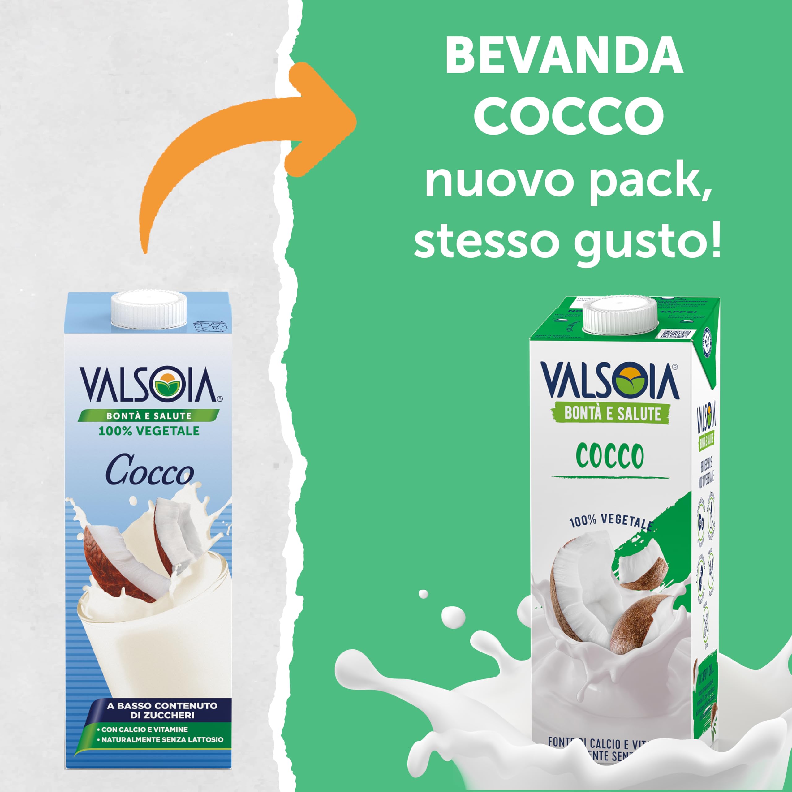 Valsoia - Bevanda Cocco Drink, Box da 10 Tetra Brik Asettico da 1000 ml, 100% Vegetale, Senza Lattosio, con Calcio e Vitamine, Ideale anche per Vegani, Vegetariani e Celiaci