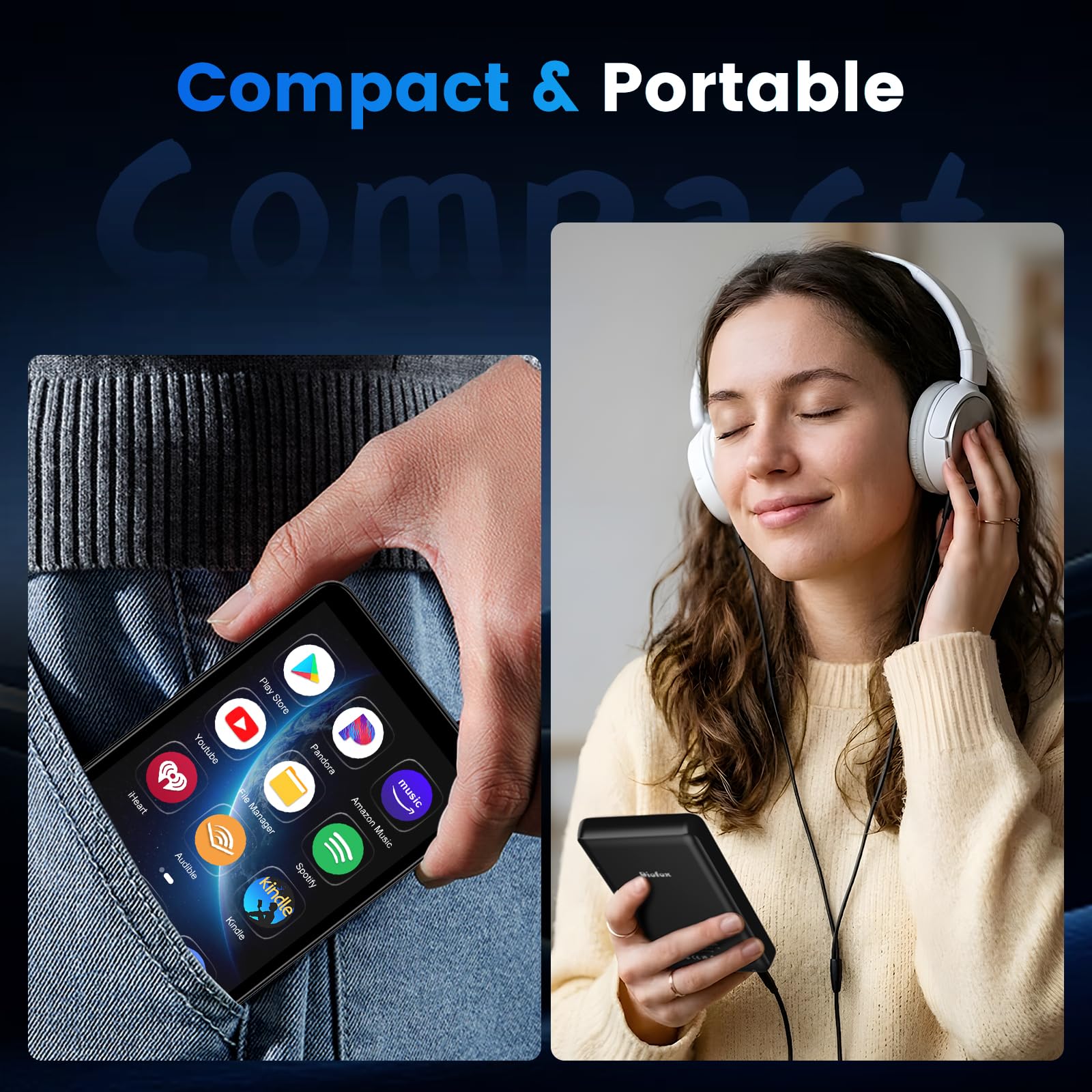 Diofox MP3 Player mit Bluetooth und WiFi, Android 13 OS, 3+32GB Speicher, 4,02-Zoll-Touchscreen MP3 MP4 Player Spotify, Amazon Music, Deezer, Play Store, schwarzer Digitalmusik-Player, bis zu 512GB