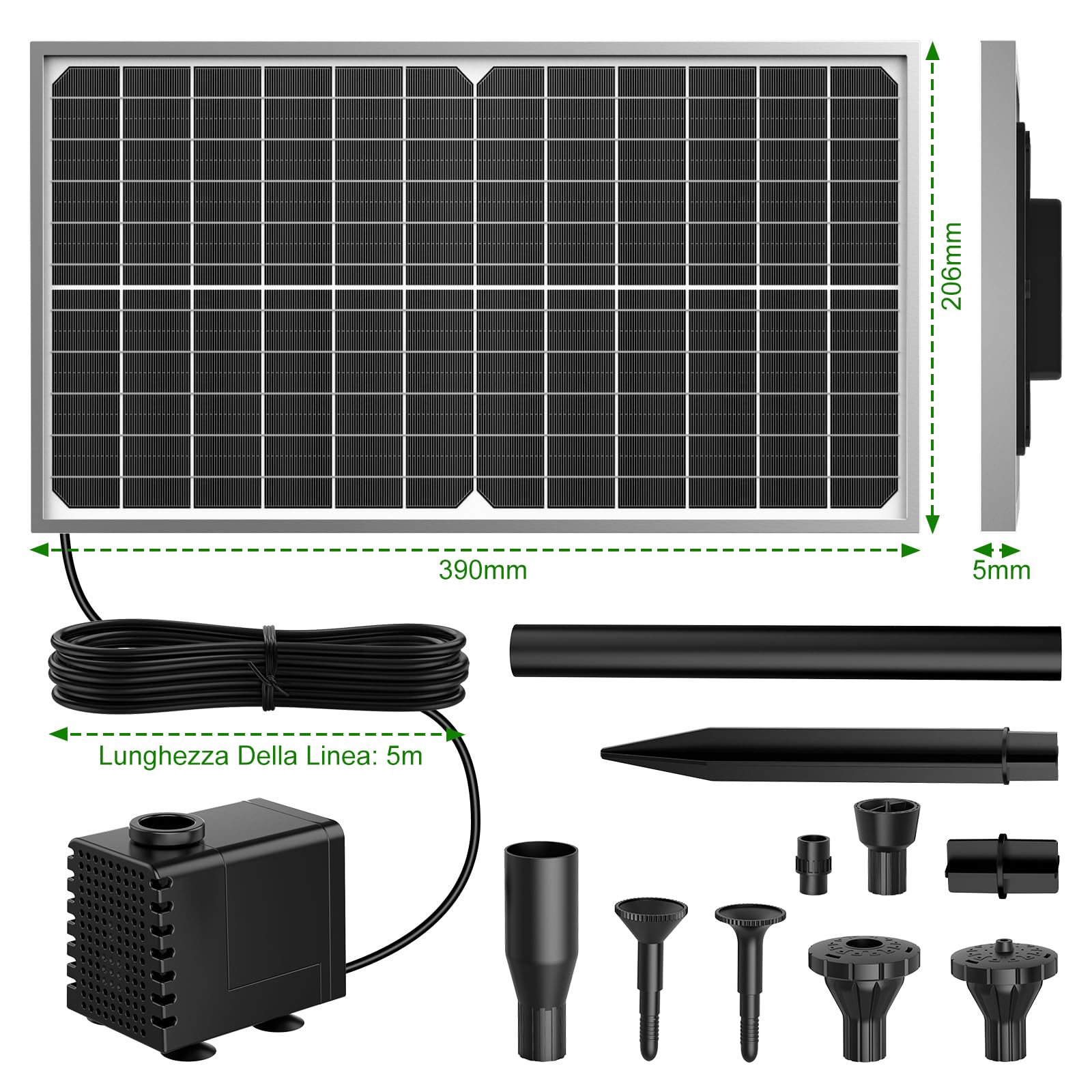 AMZtime 15W Fontana Solare, 2024 Aggiornato Fontana Solare per Esterno, Pompa Stagno Solare per Esterno, Pompa Solare per Bagno Uccelli, Stagno, Giardino, All'aperto e al coperto