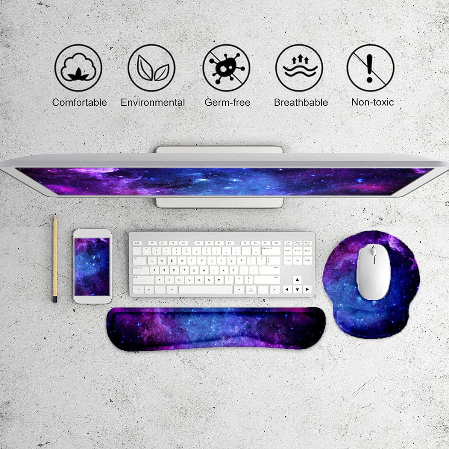 Poggiapolsi e tappetino per mouse con supporto per il polso, tappetino ergonomico per mouse in memory foam, per giochi e ufficio, sollievo dal dolore, set di supporto per il polso