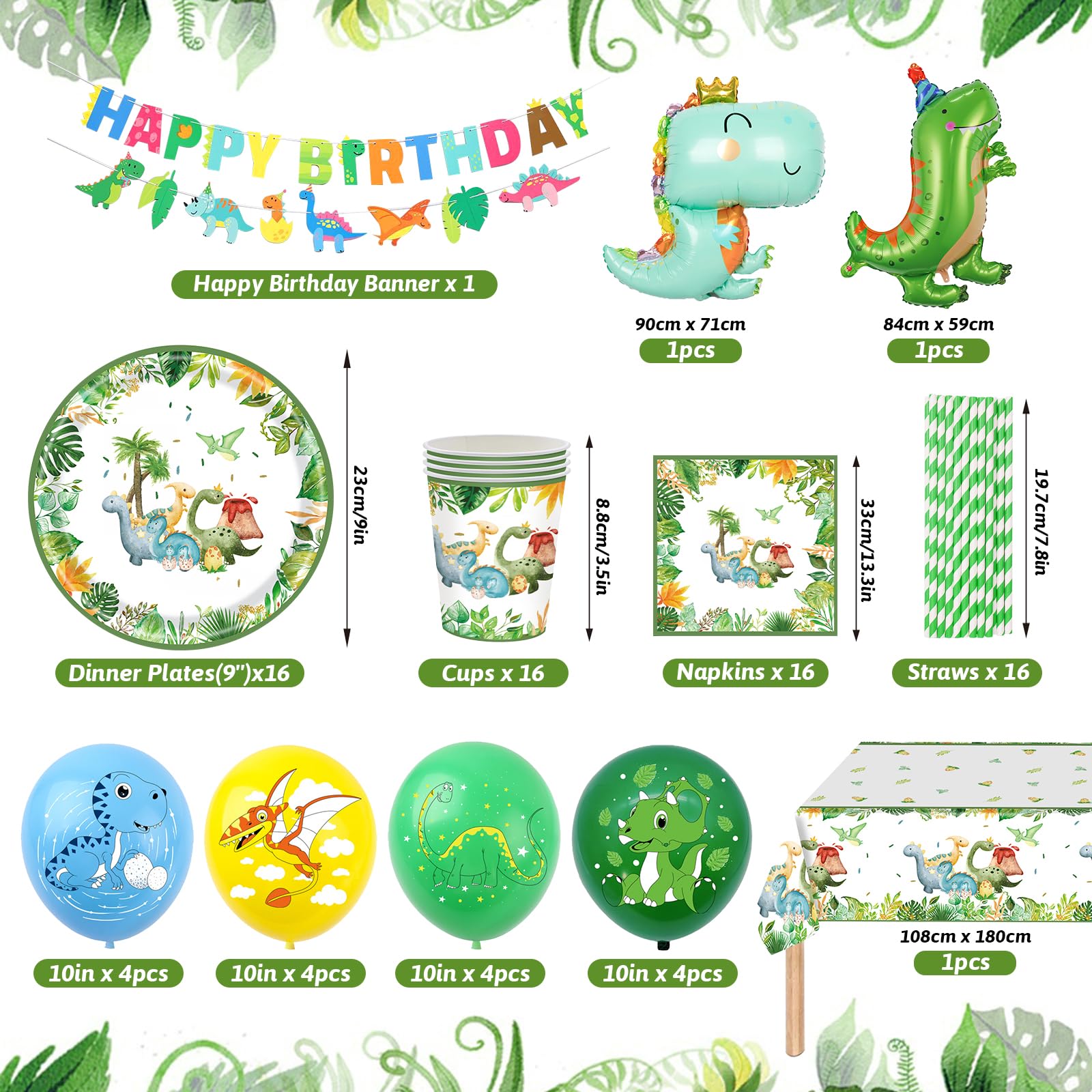 Riisoyu Set Vaisselle Anniversaire Dinosaure 61 Pièces - Kit Fête Enfant 10 Personnes