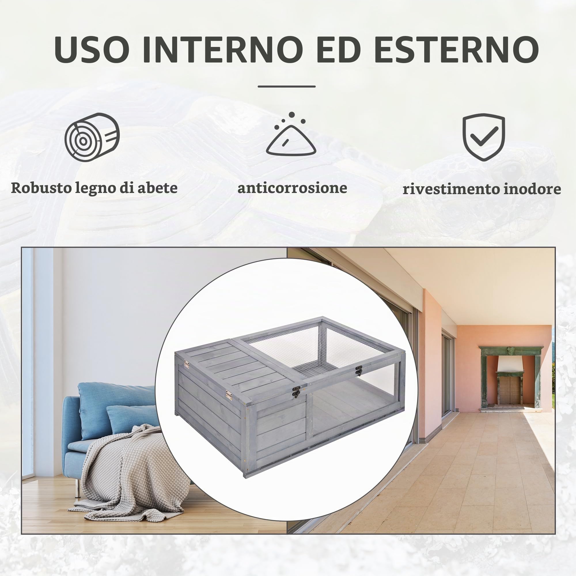 PawHut Terrario Casa per Tartarughe di Terra, 91x60.5x32 cm, Grigio