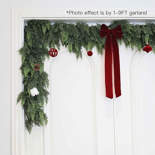 Miniatura 9 de Guirnalda de Cedro de Navidad de 9 Pies Artificial de Tacto Real con Grosor Realista Follaje Verde Guirnalda de Pino para Repisa de Chimenea