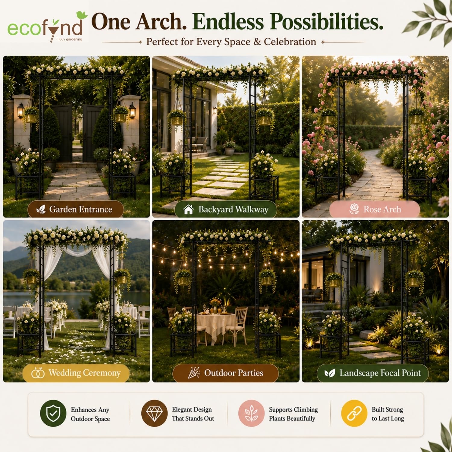 ecofynd Garden Arch - Metal Trellis for Climbing Plants -6