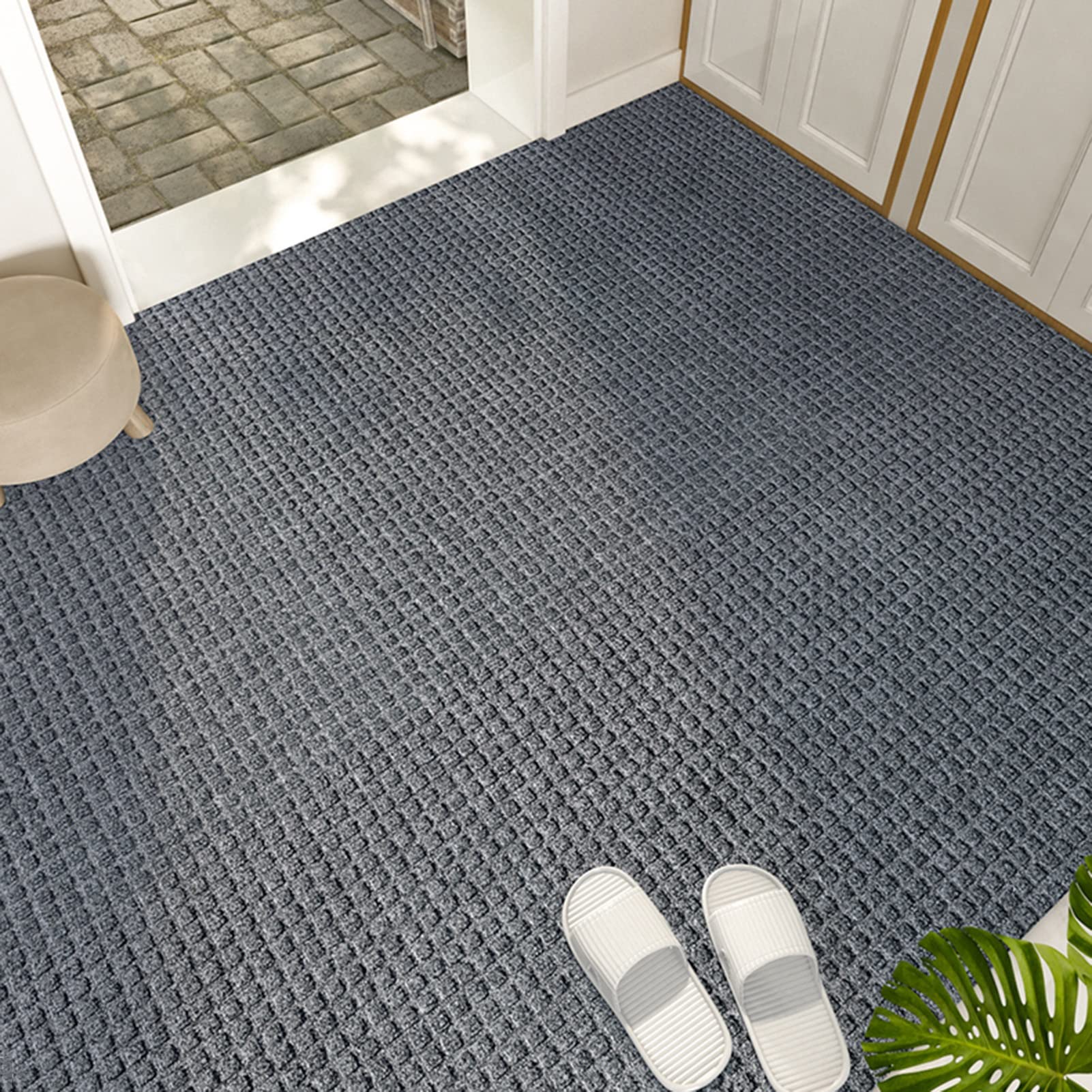 Outdoor-Teppich, rutschfeste, dämpfende Küchenbodenmatte, Ganzjahres-Eingangsbereich, hygroskopischer Garten-Hotel-Eingangsteppich, individuelle Größe (Farbe: Grau, Größe: 90 x 200 cm)