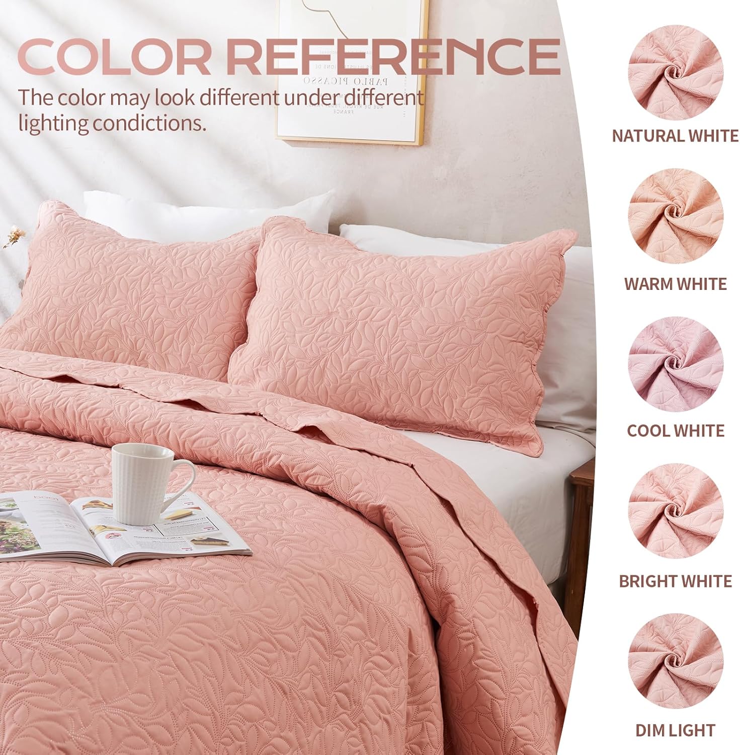 JYHOPE Baby Pink King Quilt Set 102x90 Oversized Lightweight Microfabric Bedspread, 3-Piece Quilt Bedding with Pillow Shams, Cooling Summer Quilts, Gift Wrapped