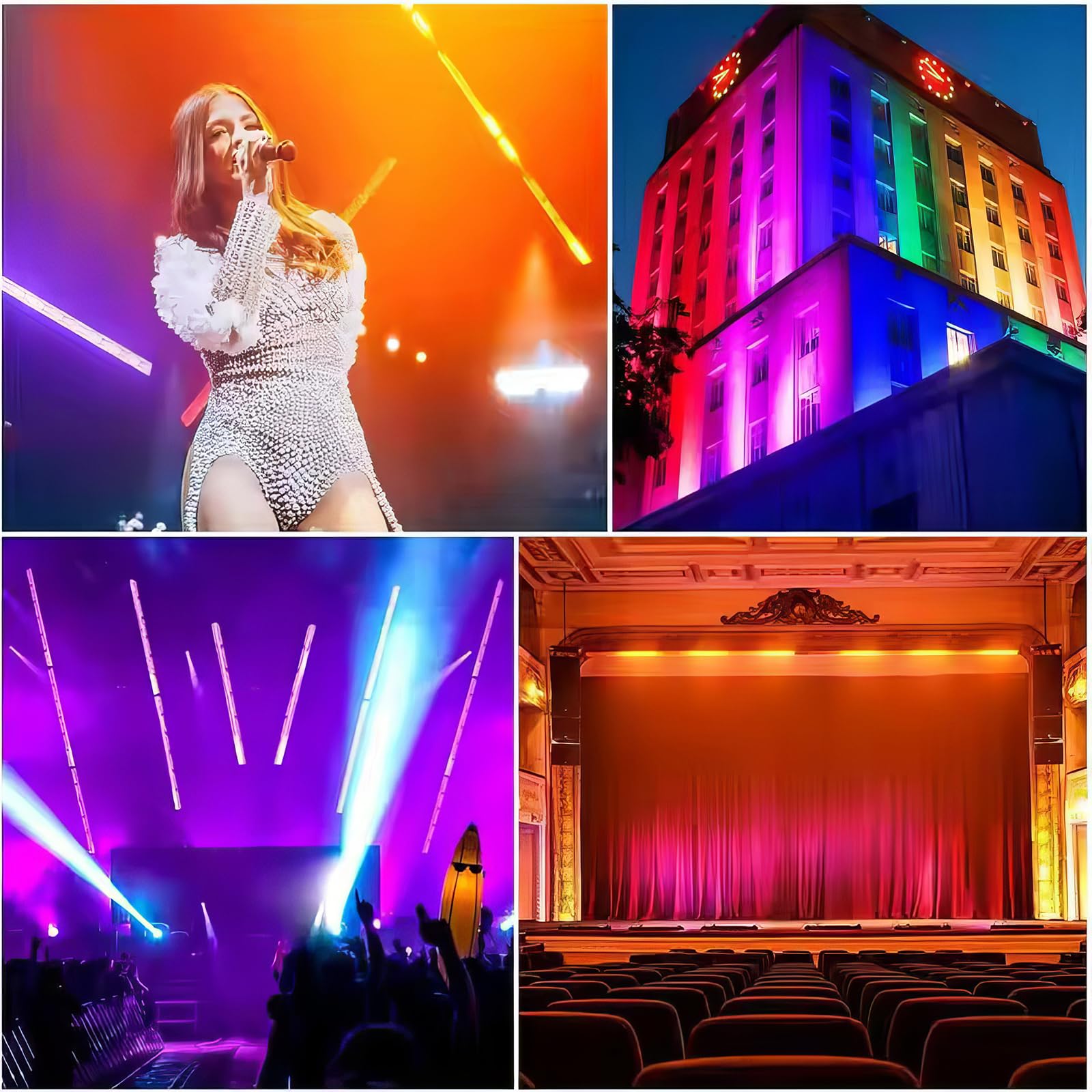 Luces LED de pared, barra de luces LED para escenario con 6 LED COB ámbar y RGB de fondo, efectos multicolor, control de estrobo y píxeles, DMX, activación por voz, luz estroboscópica para discotecas