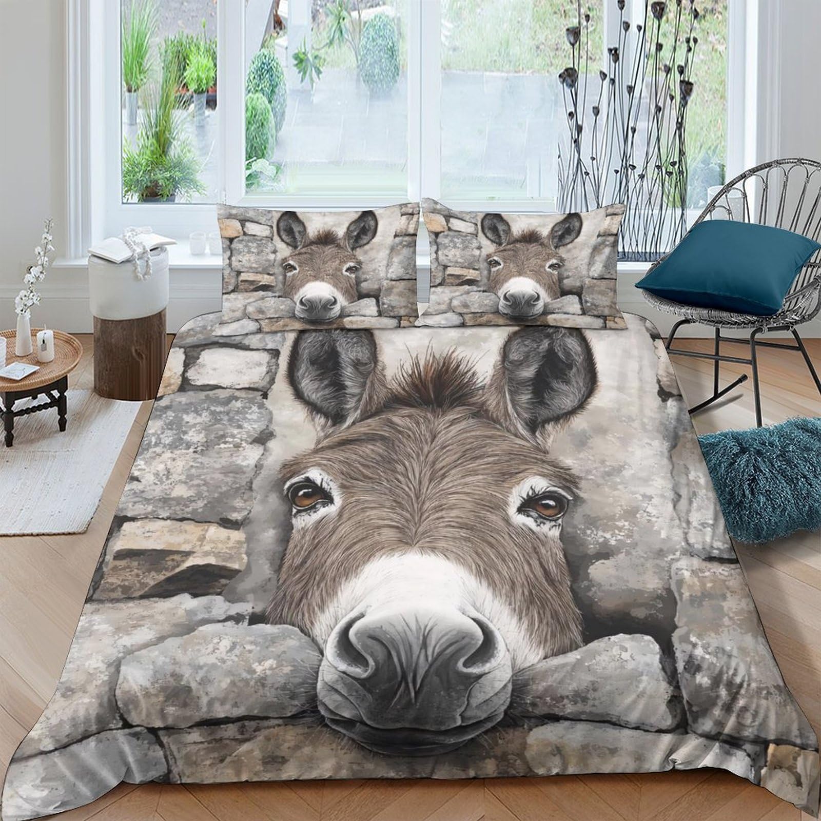 Ctjqhvkz Style-6 3D Printed Donkey Illustration Fitted Sheet Microfiber Soft Breathable Animal Pattern Mattress Cover For Bedroom Decor Single（135X200cm）