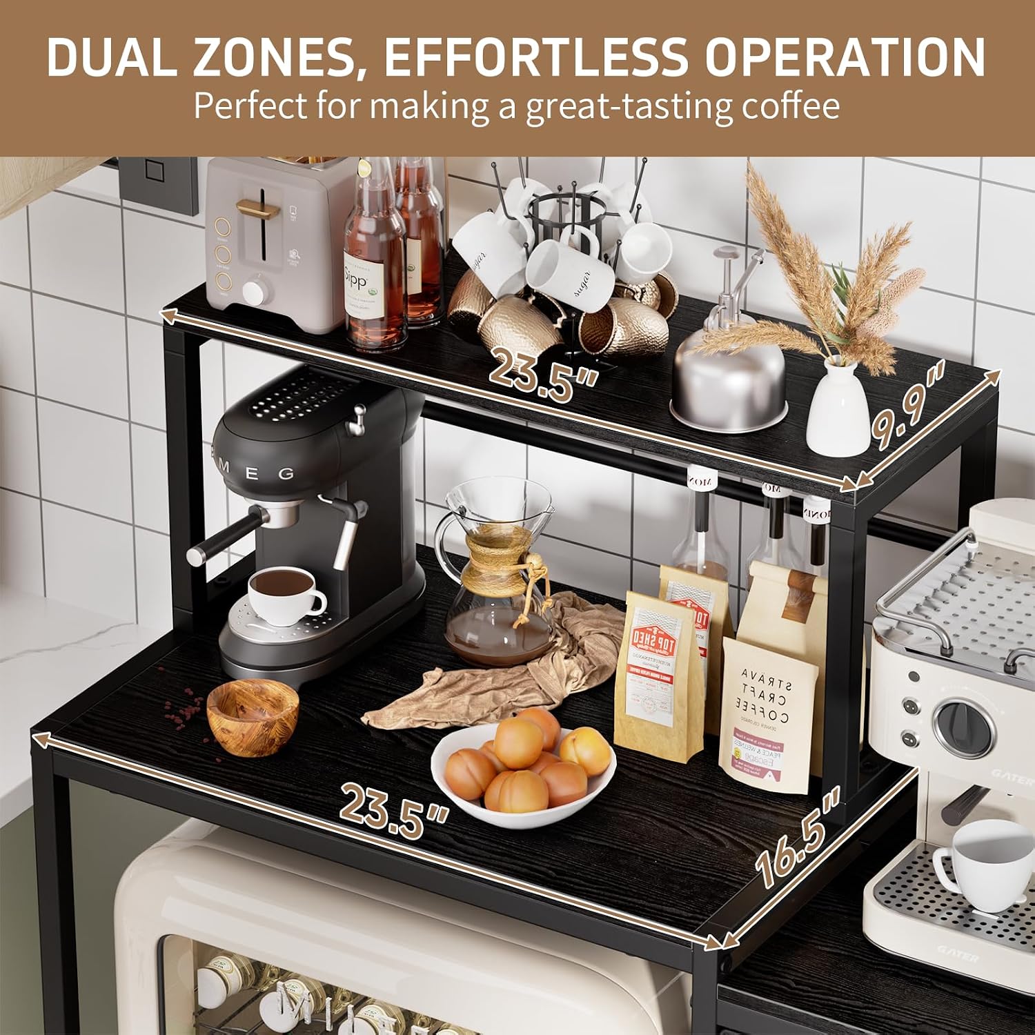 Coffee Bar Cabinet for Home, Spacious Coffee Stand Station with Pod Drawer Holder, Bakers Rack with Storage, Perfect for Kitchen Corner Living Room, Black