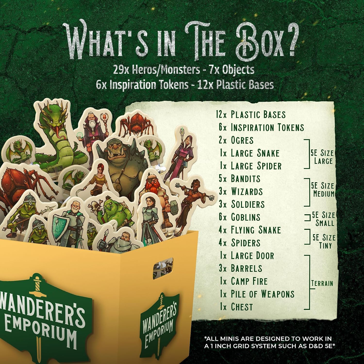 Lot de 36 figurines DND plates de qualité supérieure avec bases | Ensemble de démarrage Donjons et Dragons 5e, Pathfinder, TTRPG, pions, standees, jetons (pack essentiel, 36