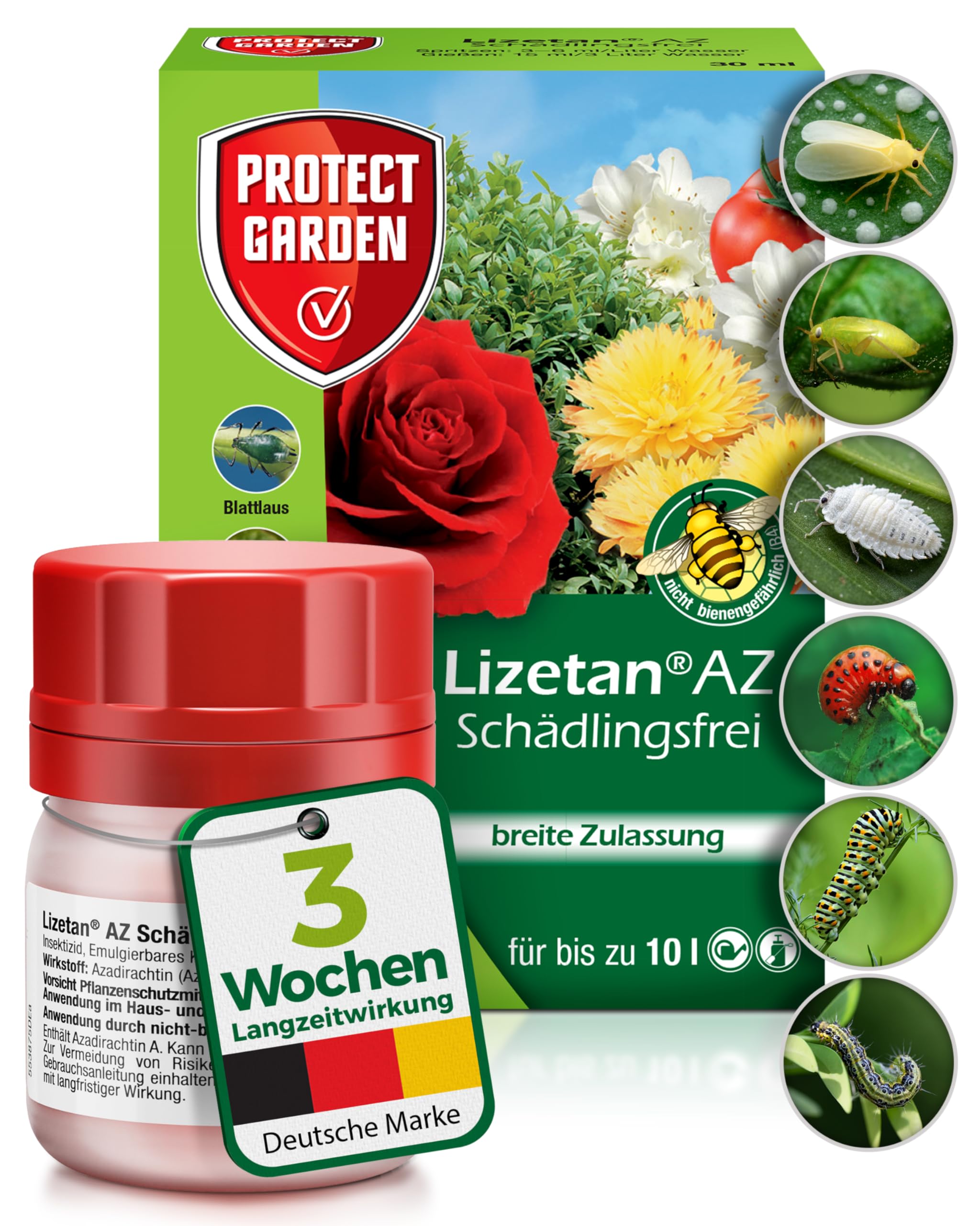 PROTECT GARDEN Lizetan AZ Schädlingsfrei, gegen Schädlinge an Zierpflanzen, Rosen, Gemüse und Obst, 30 ml Konzentrat