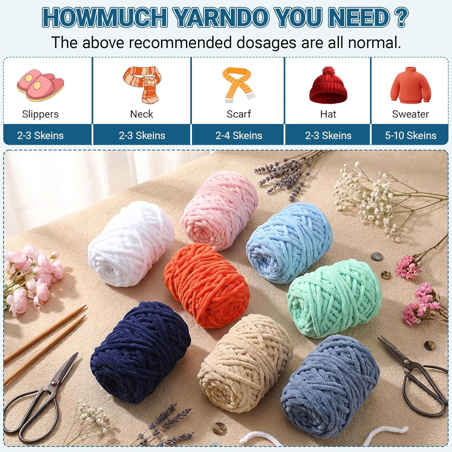 8 Pack Chunky Chenille Yarn for Crocheting, Thick Bulky Fluffy Soft Yarn for Hand Knitting, Velvet Blanket Yarn for Crafts Beginner DIY, Each Skein 3.5 oz 55 Yards (Multicolor)