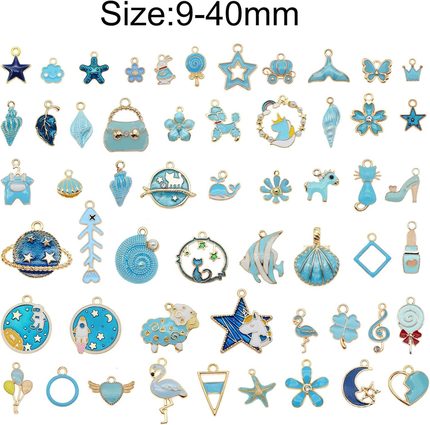 JJG Wholesales 80pcs(40PAIRS) Assorted Gold Tone BLUE Theme Enamel Dainty Dangle Pendants Charms for Earrings Jewelry Making Necklace Bracelet Craft Findings - Image 2
