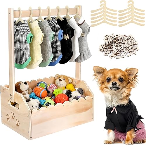 13.5"x9.1"x20" Wooden Pet Wardrobe Closet with 10 Hangers & Personalized