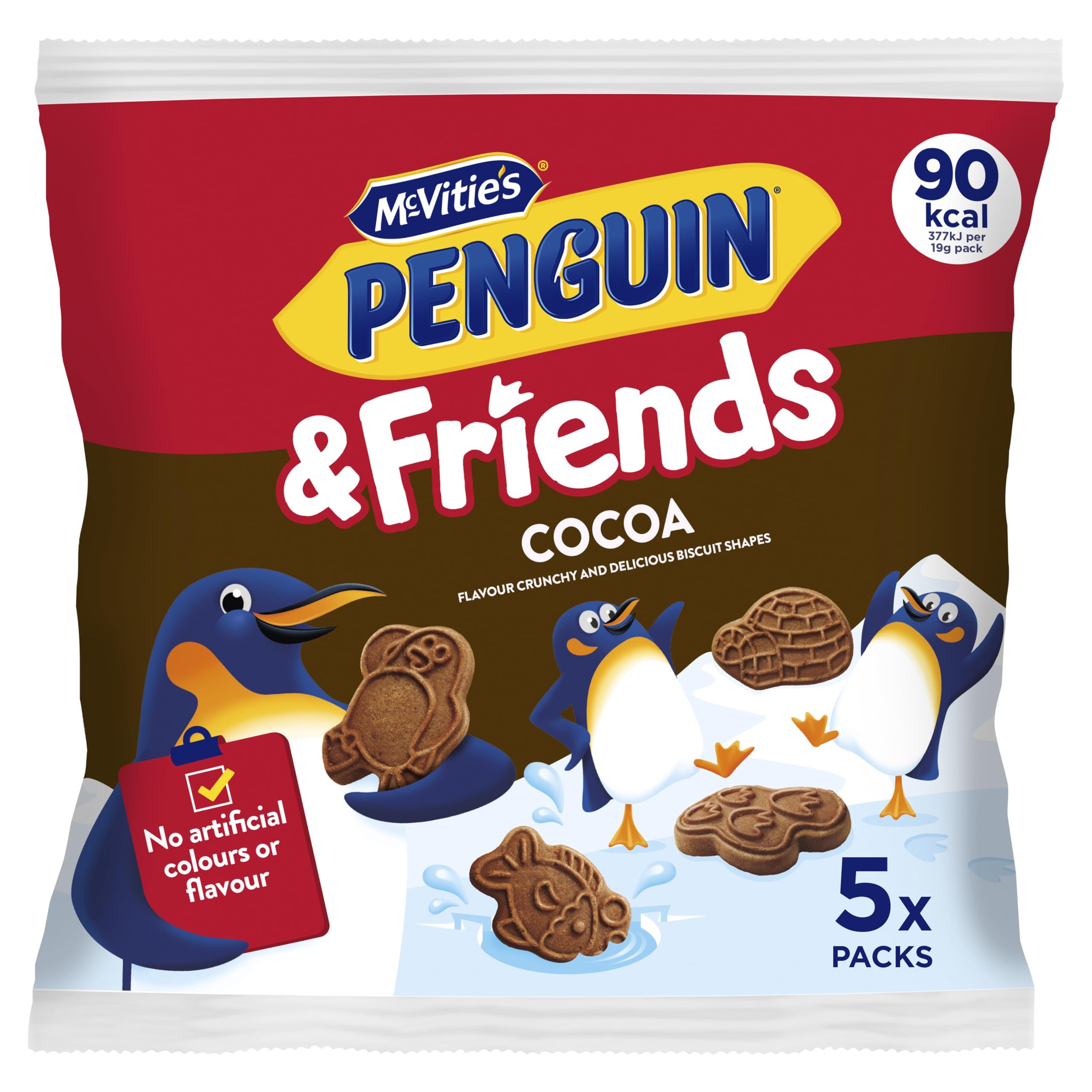 McVitie's Mini Penguin & Friends Biscuits, Crunchy Cocoa Multipack of 5 x 20 g Biscuit Shapes (1 Pack of 5 Minibags)