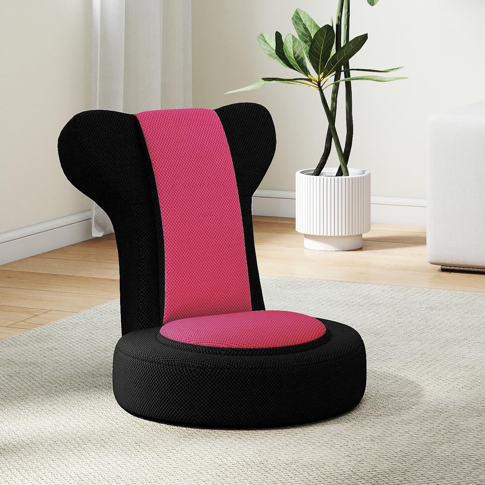 COSTWAY Fauteuil de Sol, Chaise Canapé Paresseuse avec Appuie-tête et Dossier Réglables, Coussin Rembourré, Chaise de Sol Pliable pour Méditation, Lecture, Jeu, Loisirs à Domicile, Chambre (Rose)