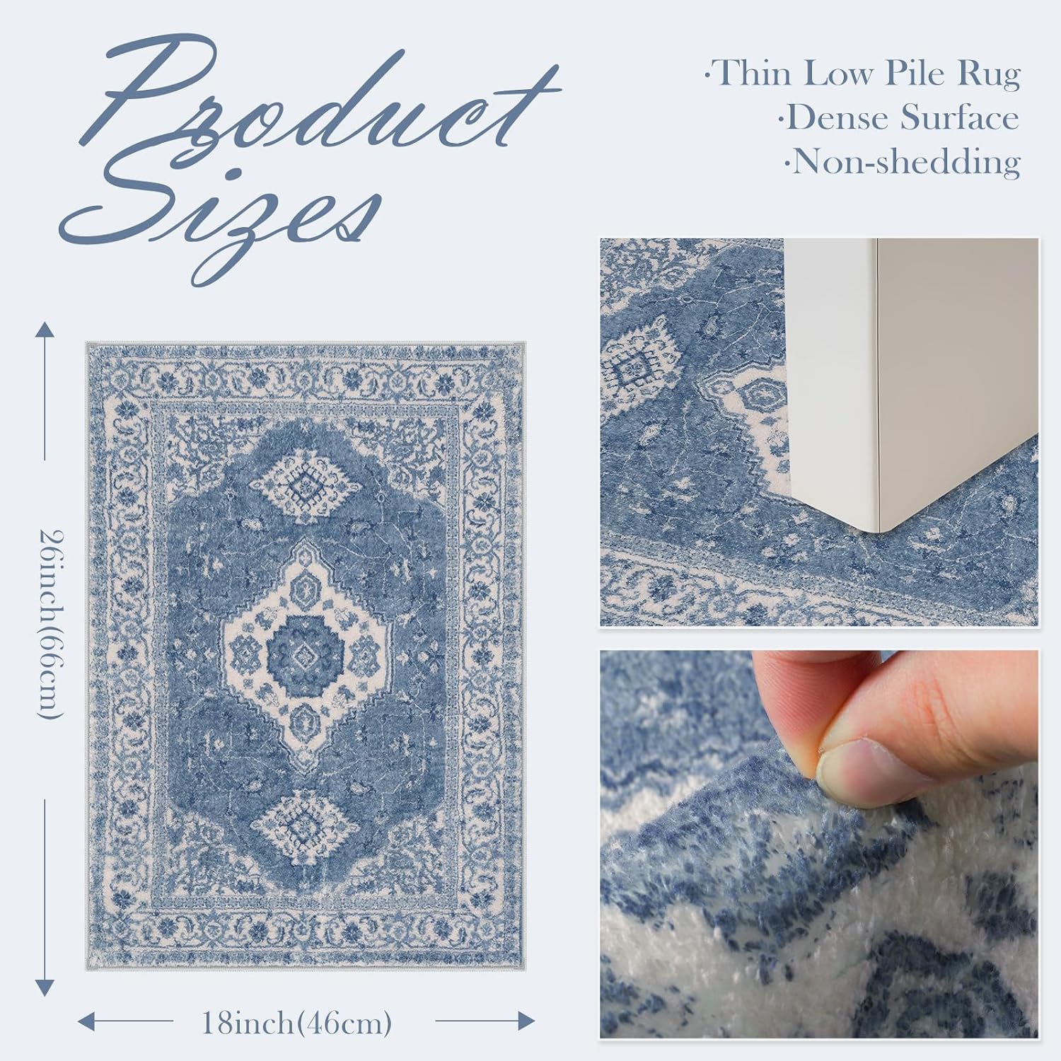 Seavish Blue Boho Bathroom Rugs, 18x26 Inch Vintage Distressed Absorbent Bath Mat, Small Non Slip Washable Bath Rug for Sink Shower Vanity, Soft and Comfortable Oriental Bathroom Floor Mat