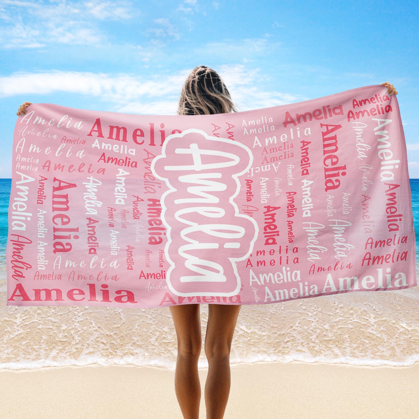 Solutra Personalised Beach Towel Gifts, Quick Dry Beach Towels for Adults Kids, Customised Name Microfibre Bath Towel Large Lightweight Swim Gym Travel Towel (C) — image 1