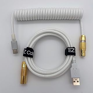 White Coiled Cable Slim Connector for Mechanical Keyboards (5 ft, USB-C, Slim, White)