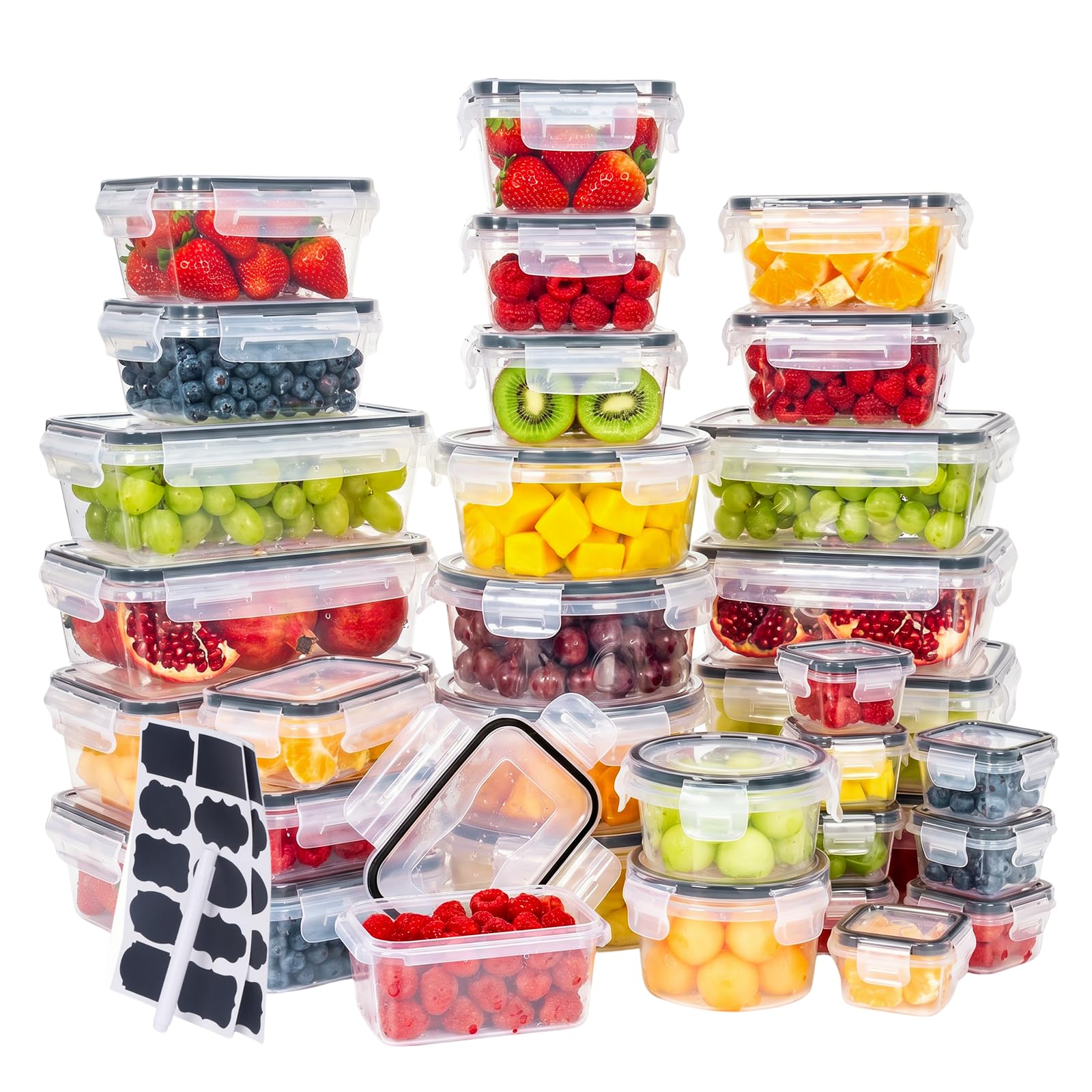 68 PCS Food Storage Containers with Lids, Meal Prep Containers, Stackable Kitchen Set, Airtight & Leakproof, BPA-Free, Microwave/Dishwasher/Freezer Safe, Extra Labels & Pen