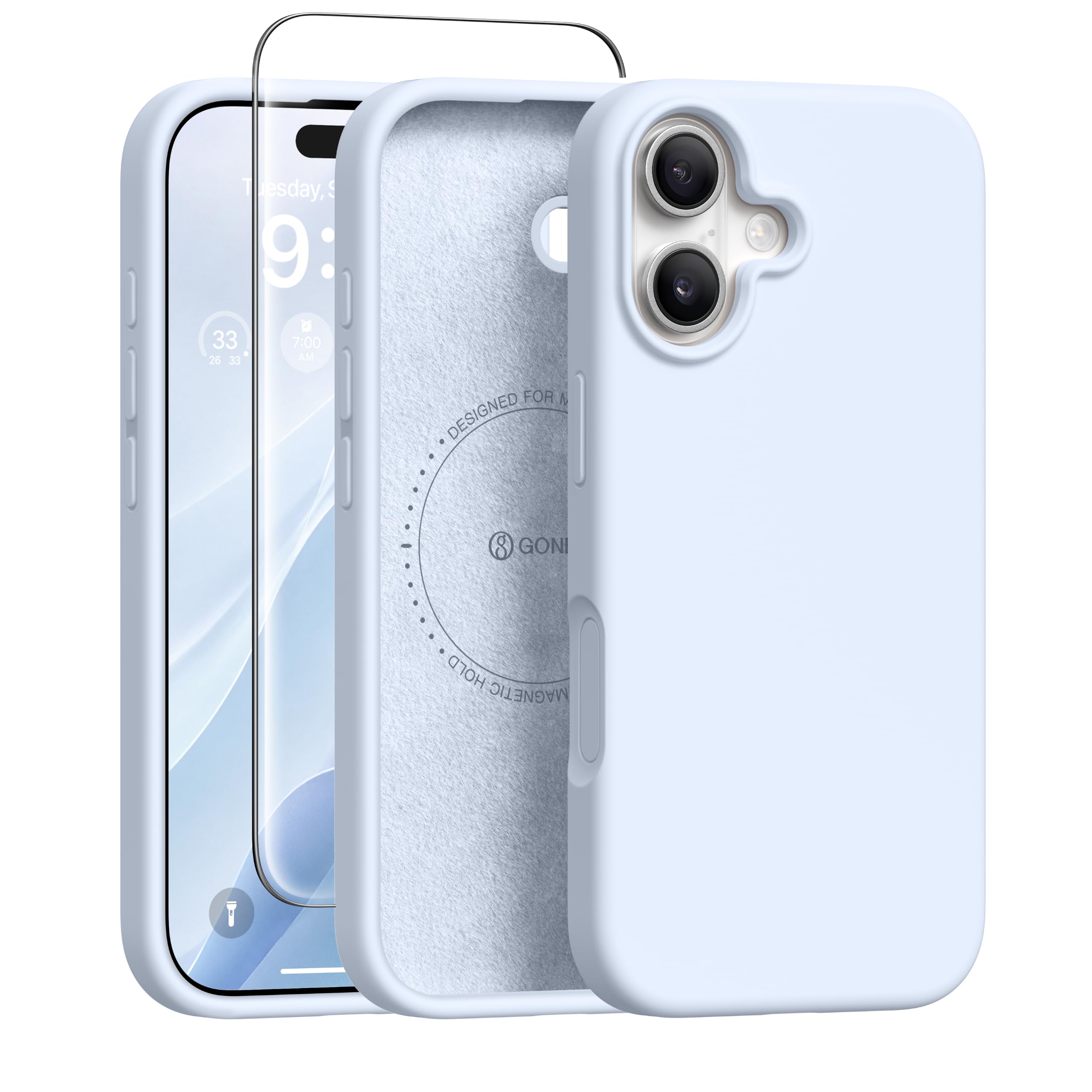 GONEZ Magnetic for iPhone 16 Case, Silicone Cover Baby Blue