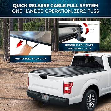 MotorBox Truck Tonneau Cover for Ford F-250 F-350 Super Duty 2017-2025 / F-350 with 6.8 ft Bed Length, All-Weather Soft Roll Truck Bed Cover for Truck Black Flag Print
