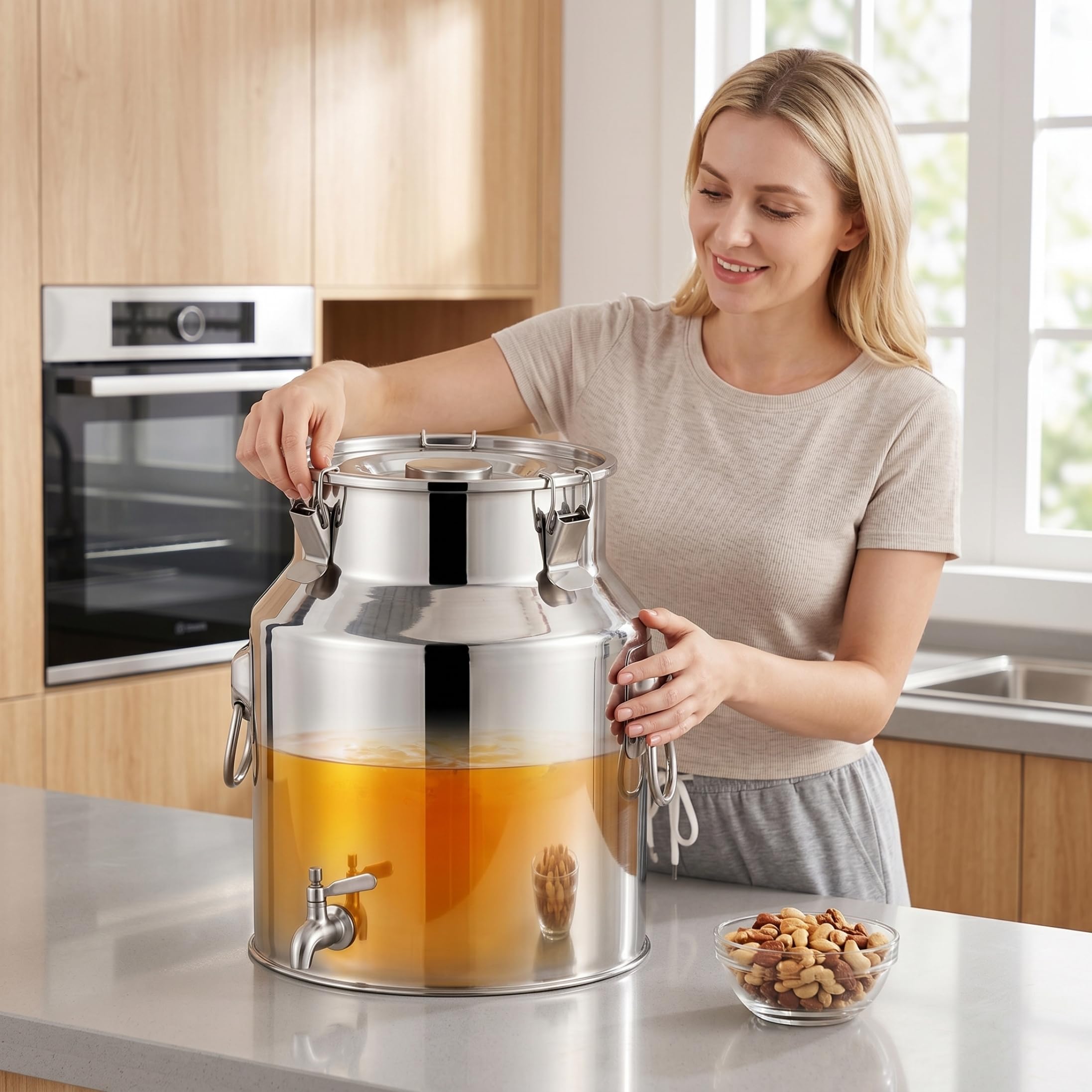 Dispensador de Bebidas de Acero Inoxidable de 3, 7 galones con espita, Recipiente para Bebidas con Tapa con Cerradura
