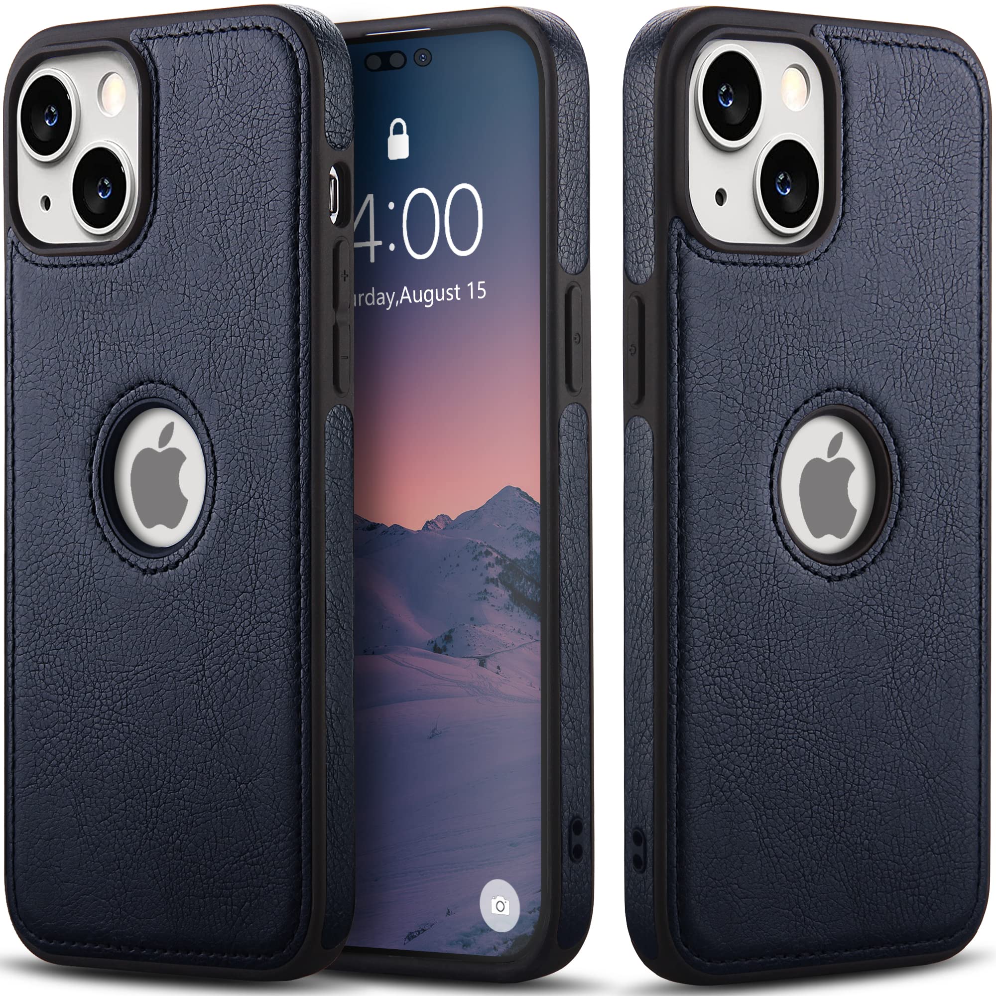 Unique Design Luxury Leather Business Phone Case for iPhone 14 Anti-Slip Scratch Resistant Ultra Slim Protective Case (2022,6.1”) (Blue)