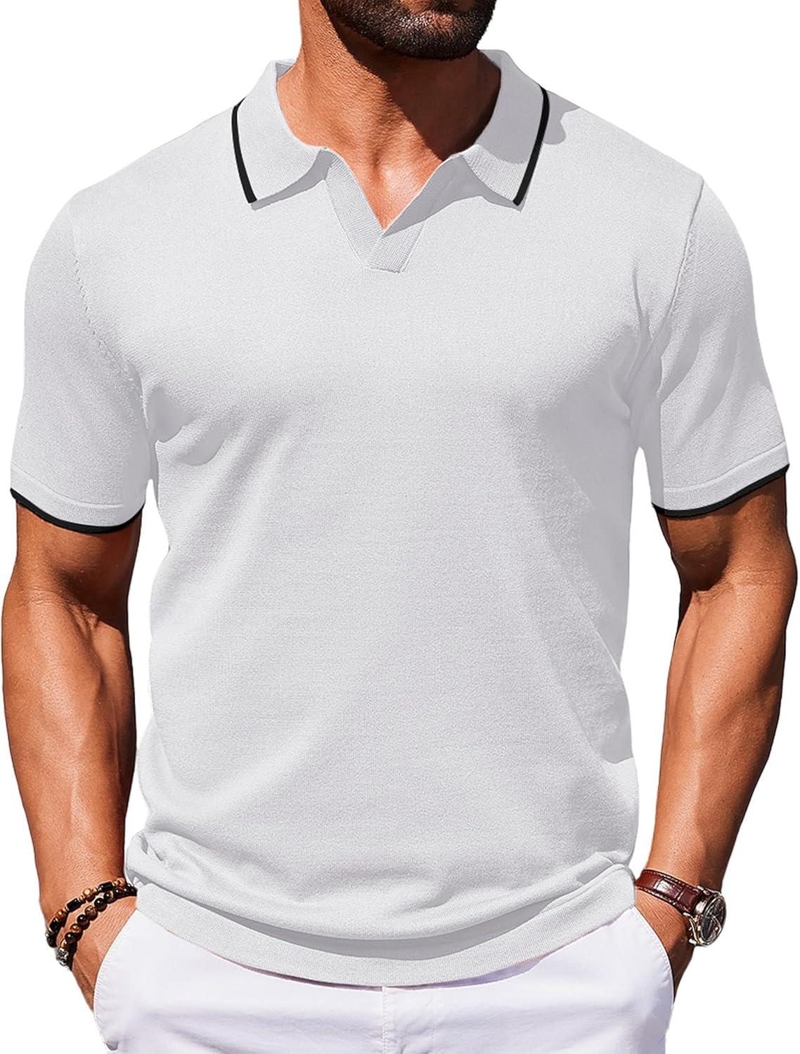 COOFANDY Mens Polo Shirts Short Sleeve Casual Knit Polo Shirt Vintage Golf T Shirts Old Money Tops