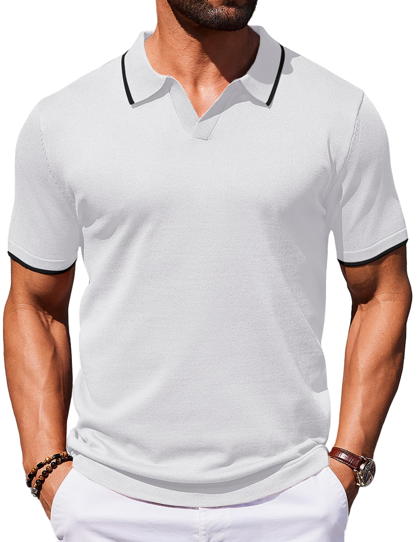 COOFANDY Mens Polo Shirts Short Sleeve Casual Knit Polo Shirt Vintage Golf T Shirts Old Money Tops