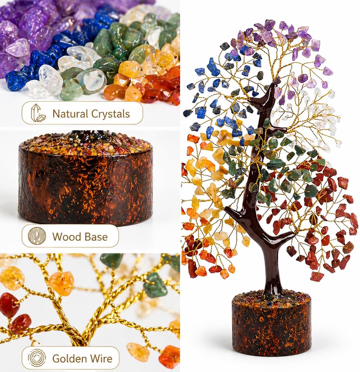 7 Chakra Crystal Tree for Positive Energy, Feng Shui & Reiki Decor Gift | Natural 7 Chakra Crystal Tree handcrafted with genuine gemstones to promote balance, harmony and positive energy.