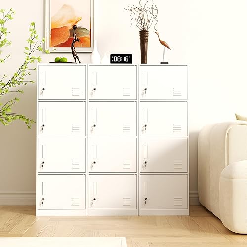 Miniatura 4 de Armario de almacenamiento de metal de 2 puertas, organizador de pie para dormitorio, sala de estar, hogar, hotel, oficina, garaje, cocina (blanco)