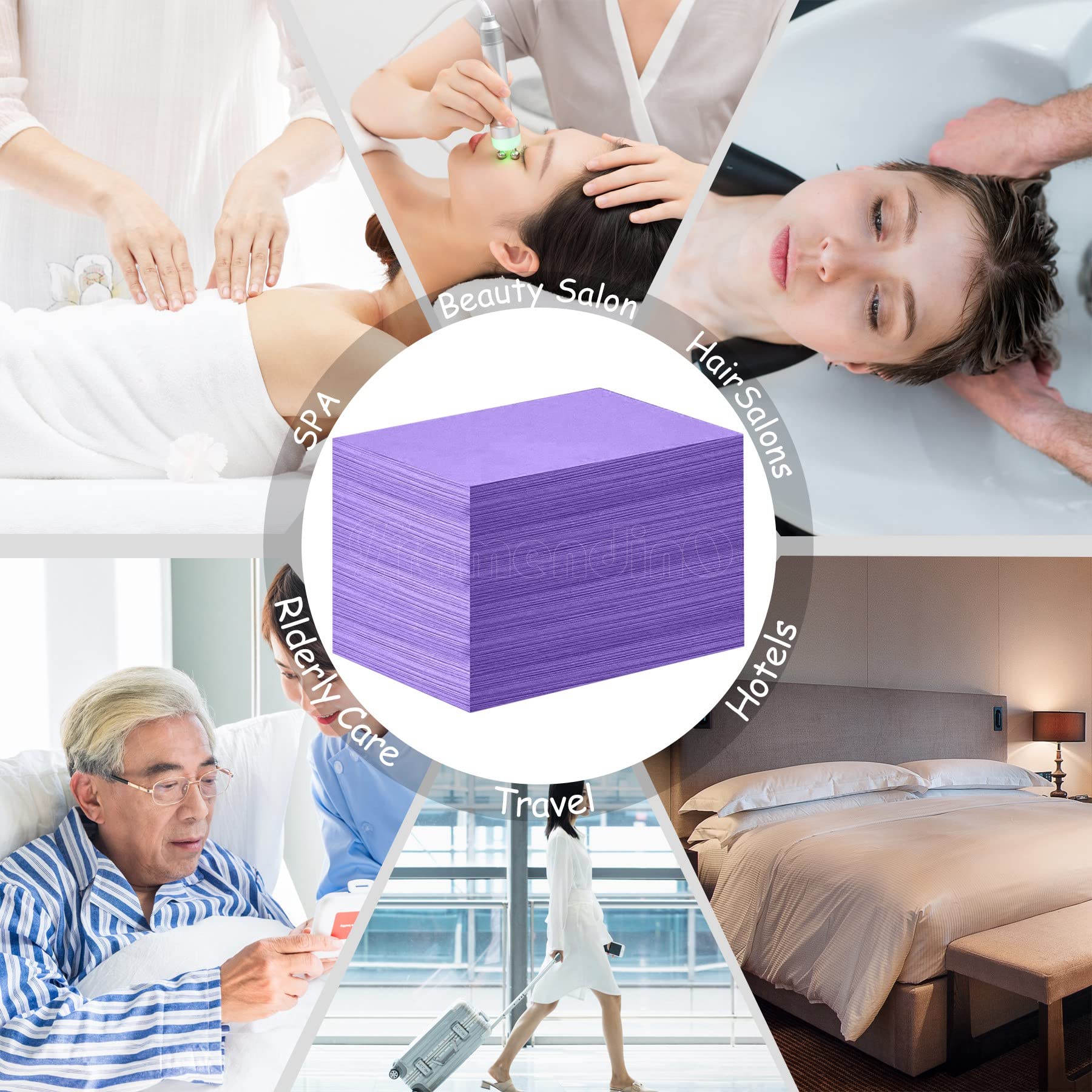Framendino, Paquete de 50 sábanas desechables moradas para mesa de masaje, tela no tejida, transpirable, para silla de salón de belleza, camas de pestañas de hotel, 31 x 70 pulgadas