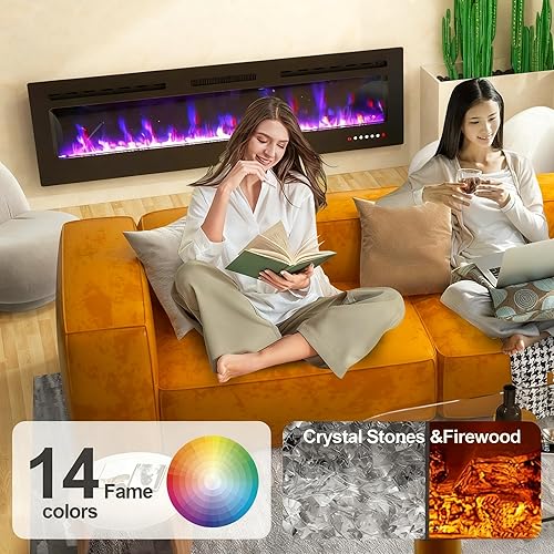 Miniatura 6 de Chimenea eléctrica inteligente  Insertos de chimenea eléctrica de 50 pulgadas, montaje en pared o empotrado en pared, chimenea eléctrica con