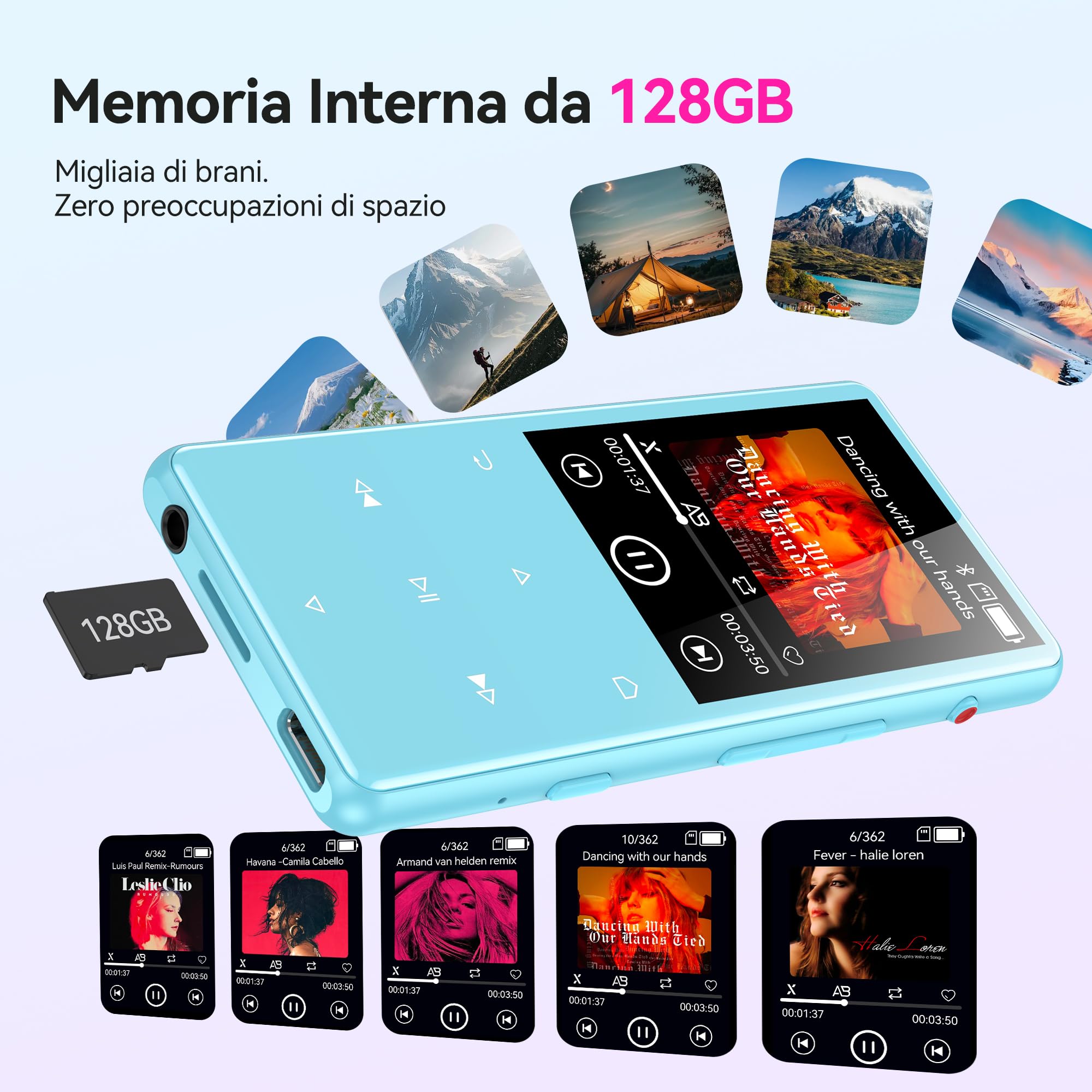 AGPTEK 128 GB Lettore MP3 Bluetooth 5.4 con Altoparlante,2,4" MP3 Sportivo