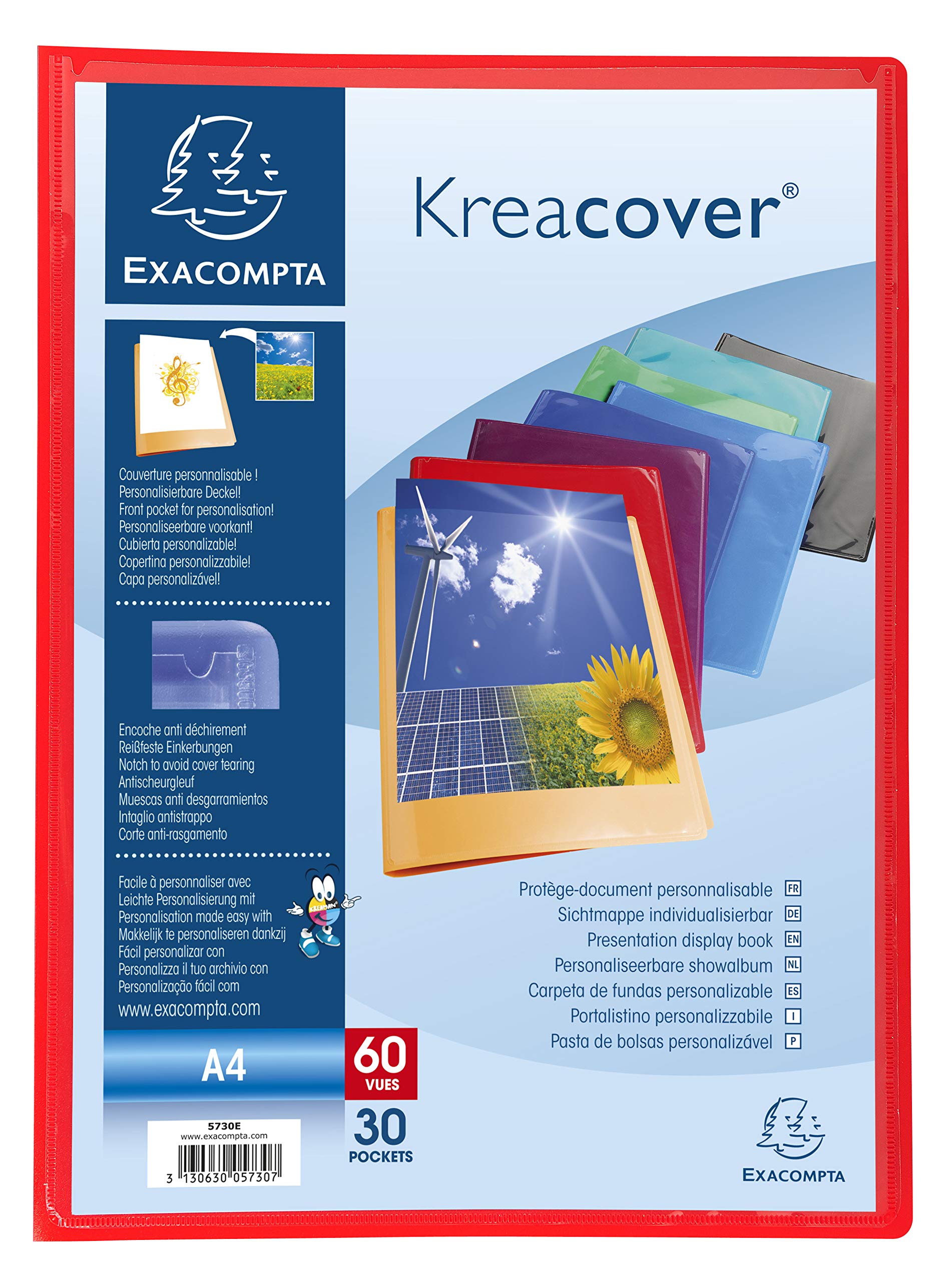 Exacompta 5730E 12er Pack Sichtmappe KeaCover aus Kunststoff DIN A4 mit 30 Klarsichthüllen, 60 Sichten, perfekt für die Schule und das Büro Aktenhülle, Prospekthülle, farbig sortiert