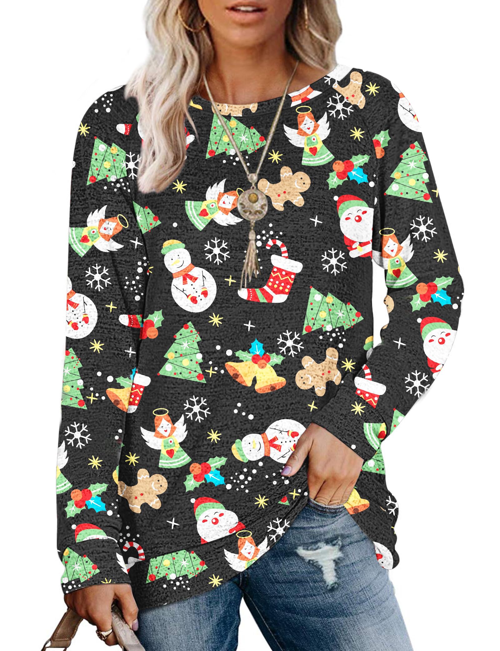 MOLERANI Sweatshirt Damen Rundhals Langarm Pullover Oberteile S-2XL