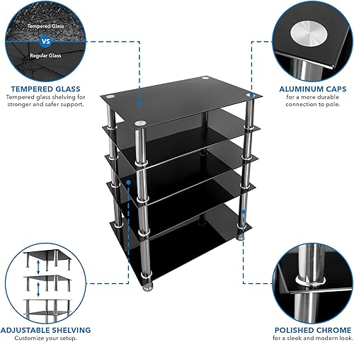 Miniatura 8 de Mount-It! - Soporte multimedia de vidrio templado para componentes de audio y video, torre de audio y centro de medios con 5 estantes (MI-8671) y 4