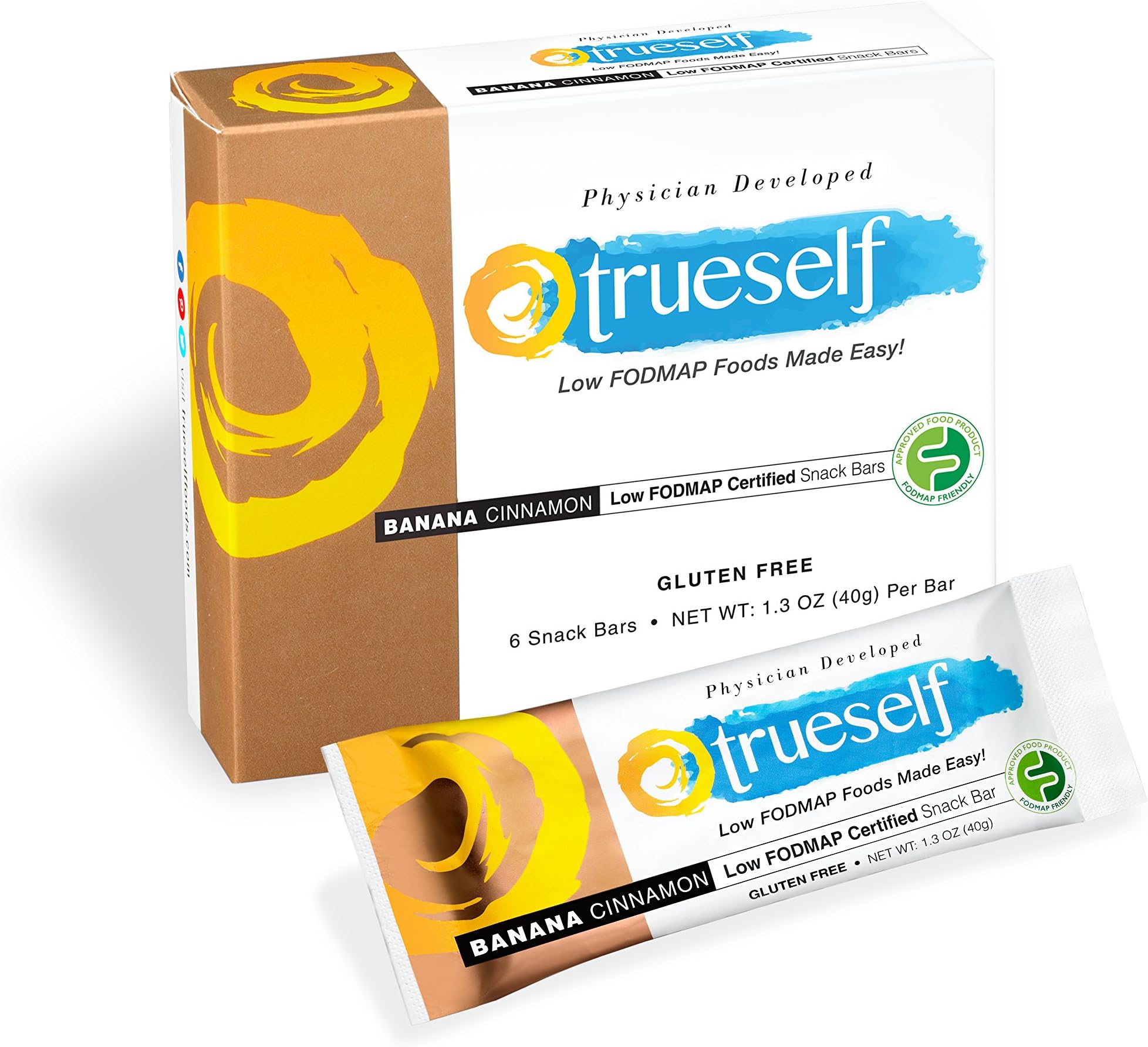 TrueSelf Low FODMAP Snack Bars (Banana Cinnamon), Certified FODMAP Friendly, Gluten Free 6 snack bars (1.3 OZ or 40g)