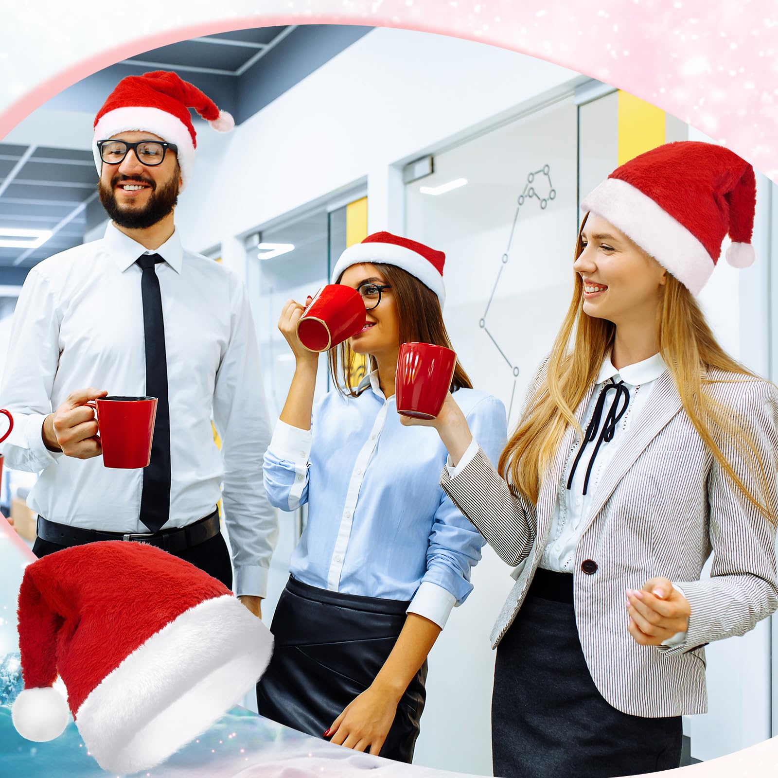 Suhine 10 sombreros de Papá Noel, sombrero de Navidad, gorro de Papá Noel con forro cómodo y ala de felpa para adultos