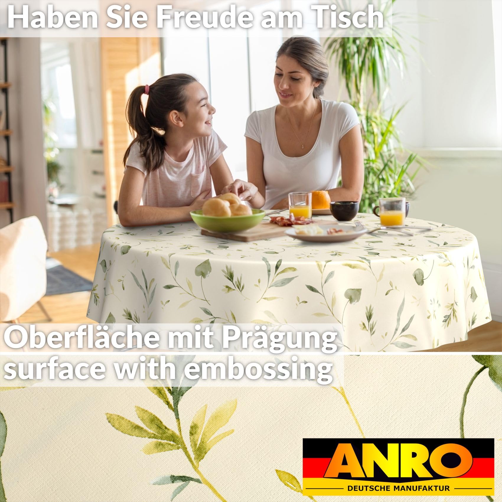 ANRO Mantel de hule lavable, para jardín, impermeable, redondo, 140 cm, borde de corte, diseño floral canadiense